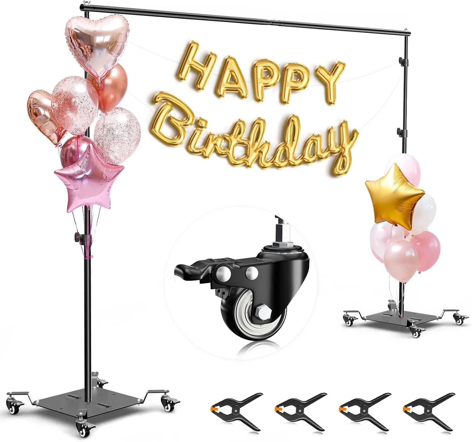 پایه پس زمینه ایمارت با چرخ، نگهدارنده پس زمینه عکس قابل تنظیم 2.6x3 متری با پایه فلزی سنگین، قاب لوله و پرده برای تزئینات عکاسی عروسی و مهمانی