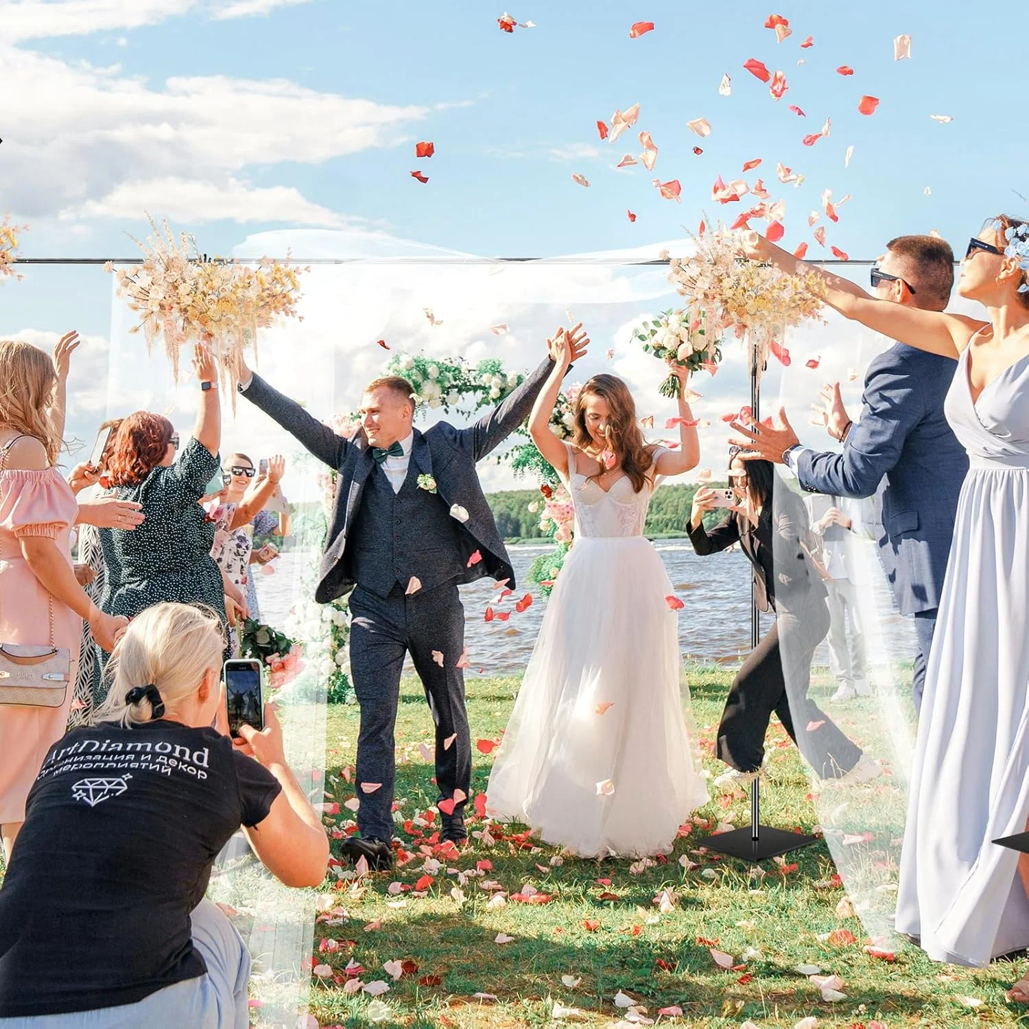 پایه پرده پس زمینه ایمارت 2.6x9 متر (ارتفاعxعرض) سیستم پشتیبانی پس زمینه قابل تنظیم سنگین با پایه فولادی برای عکاسی، پایه پرده پس زمینه عکس برای مهمانی ها، تولد، استودیوی ویدئویی - مشکی