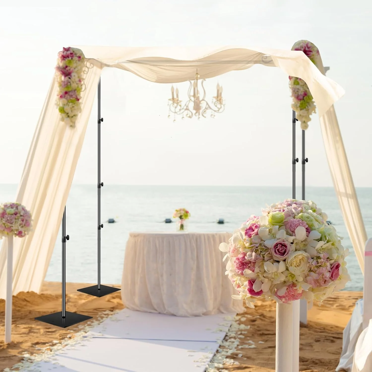 پایه پس زمینه مربعی ایمارت 2.6x3 متری برای عروسی، کیت قاب پس زمینه قابل تنظیم با لوله و پرده با پایه فولادی فلزی سنگین، نگهدارنده پس زمینه عکس برای مهمانی های تولد عکاسی - مشکی