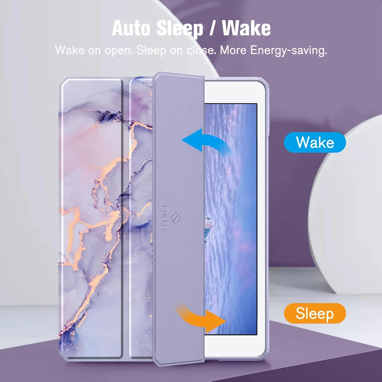 کیف باریک ترکیبی Fintie برای آیپد نسل نهم / هشتم / هفتم (2021/2020/2019) 10.2 اینچی - کاور ضد ضربه با پشت شفاف، طرح سنگ مرمر یاسی [دارای جای مدادی]