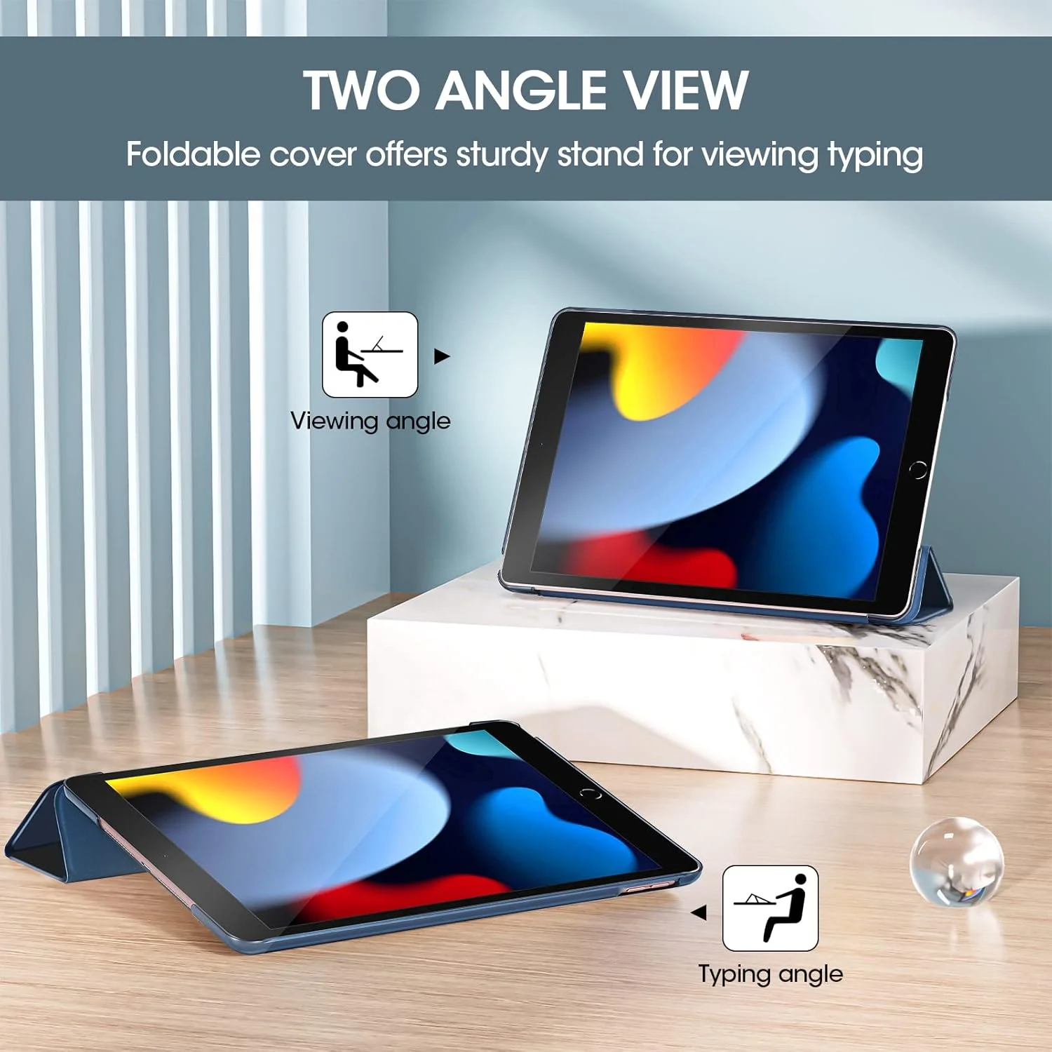 کاور باریک و هوشمند ProCase آیپد 10.2 اینچی نسل نهم 2021 / آیپد نسل هشتم 2020 / نسل هفتم 2019، با قابلیت استند و محافظ صفحه نمایش - سرمه ای