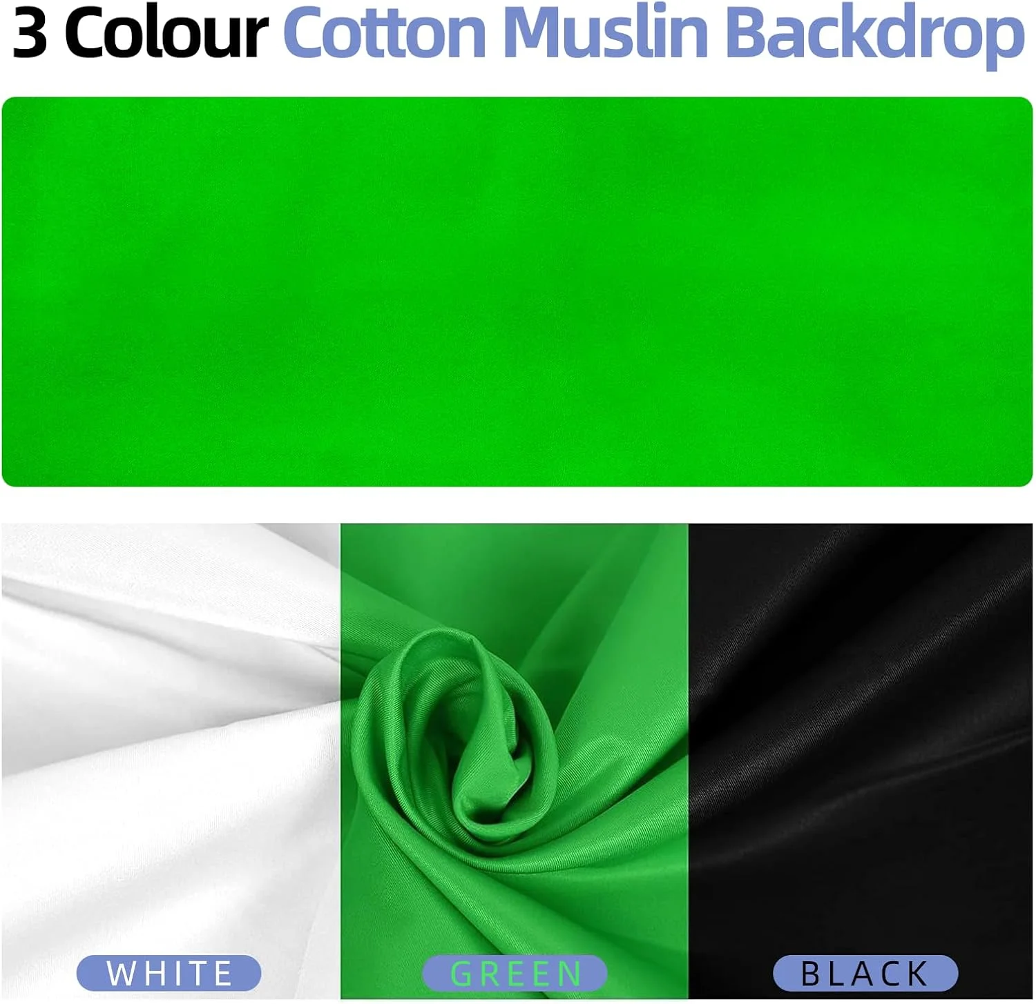 کیت پایه نگهدارنده پس زمینه استودیویی عکس و فیلم EMART، 2.6x3 متر، سیستم پشتیبانی عکاسی با 3 پس زمینه موسلین 100% پنبه (سیاه سفید سبز)