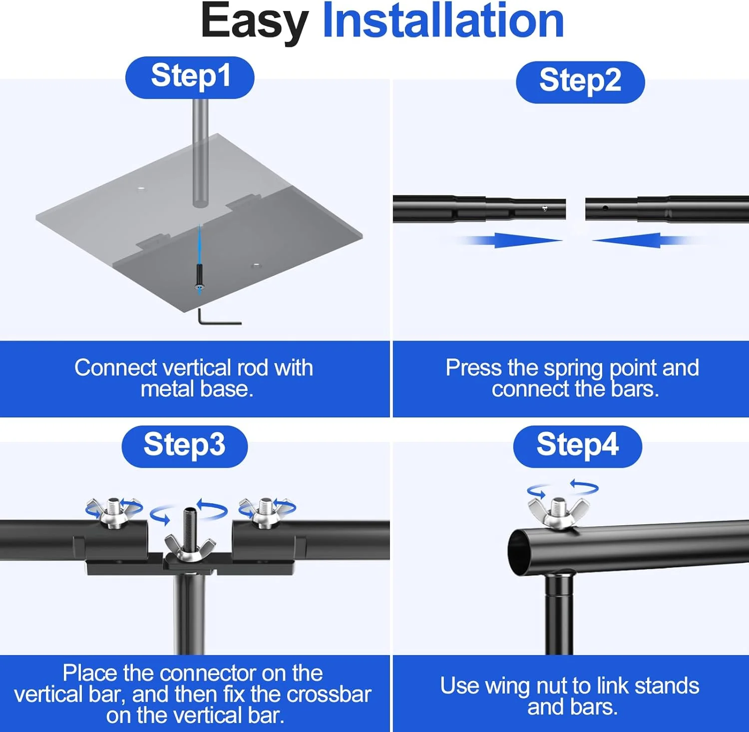 پایه پرده پس زمینه ایمارت 2.6x9 متر (ارتفاعxعرض) سیستم پشتیبانی پس زمینه قابل تنظیم سنگین با پایه فولادی برای عکاسی، پایه پرده پس زمینه عکس برای مهمانی ها، تولد، استودیوی ویدئویی - مشکی