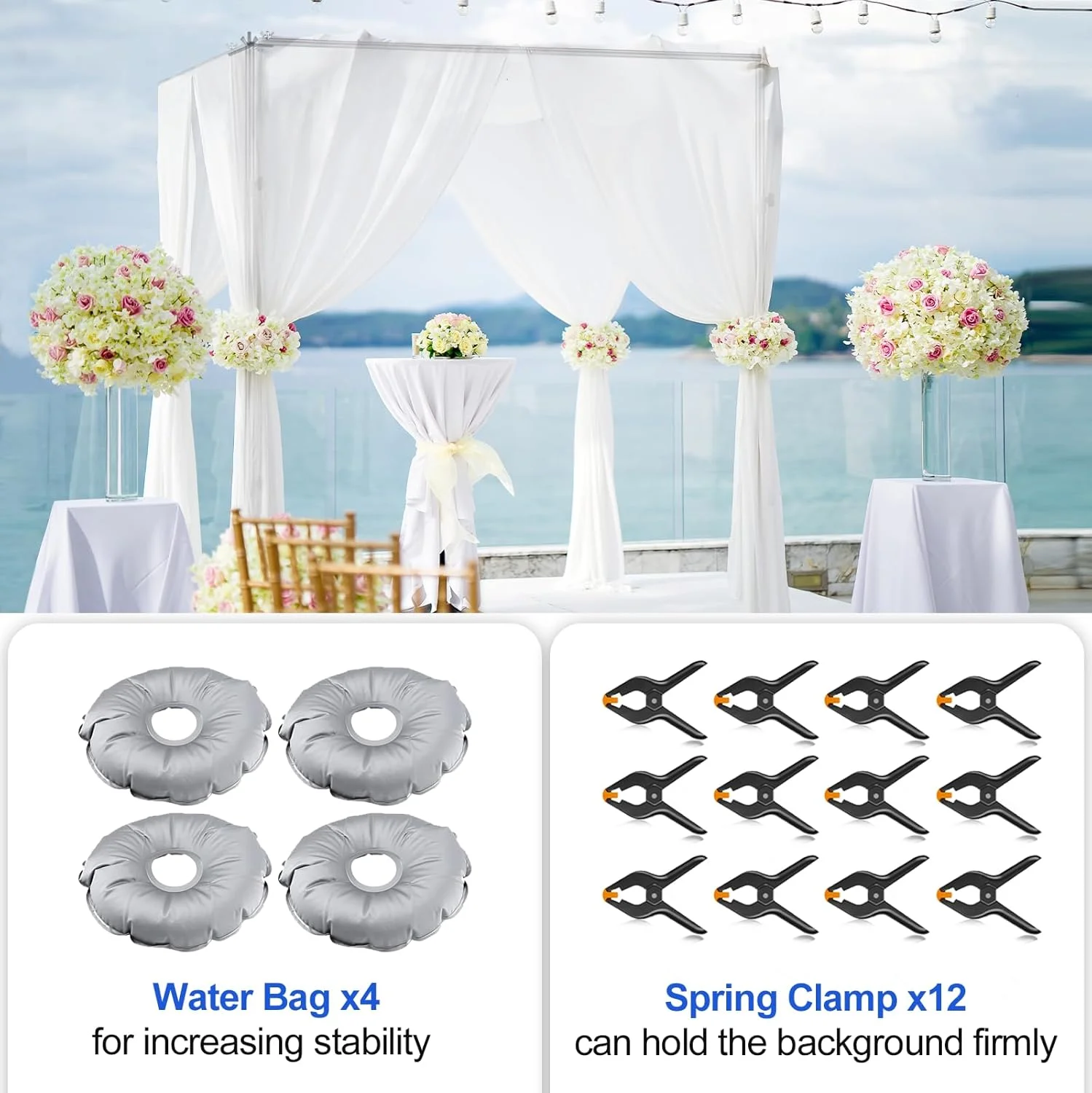 پایه پس زمینه مربعی ایمارت 2.6x3 متری برای عروسی، کیت قاب پس زمینه قابل تنظیم با لوله و پرده با پایه فولادی فلزی سنگین، نگهدارنده پس زمینه عکس برای مهمانی های تولد عکاسی - مشکی