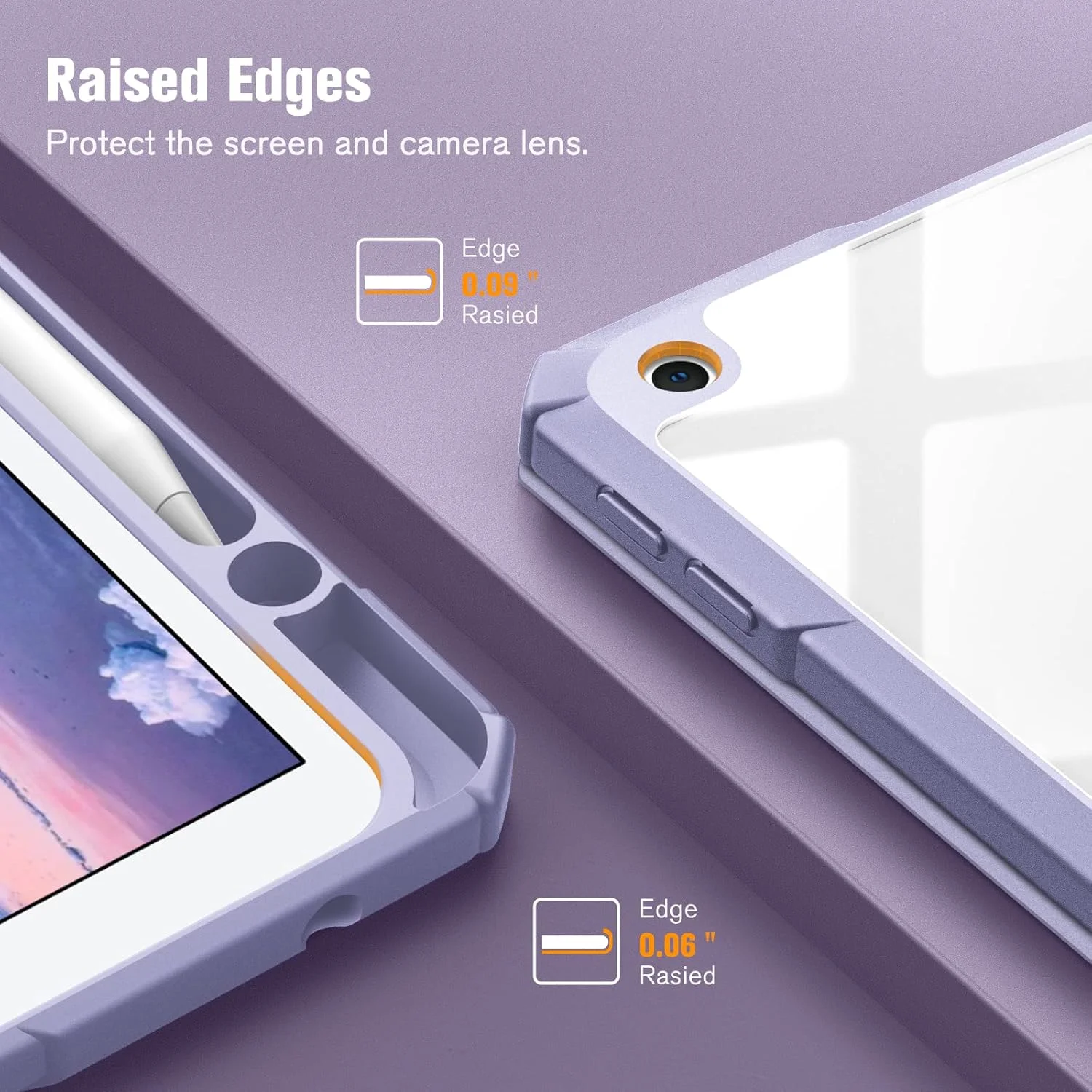 کیف باریک ترکیبی Fintie برای آیپد نسل نهم / هشتم / هفتم (2021/2020/2019) 10.2 اینچی - کاور ضد ضربه با پشت شفاف، طرح سنگ مرمر یاسی [دارای جای مدادی]