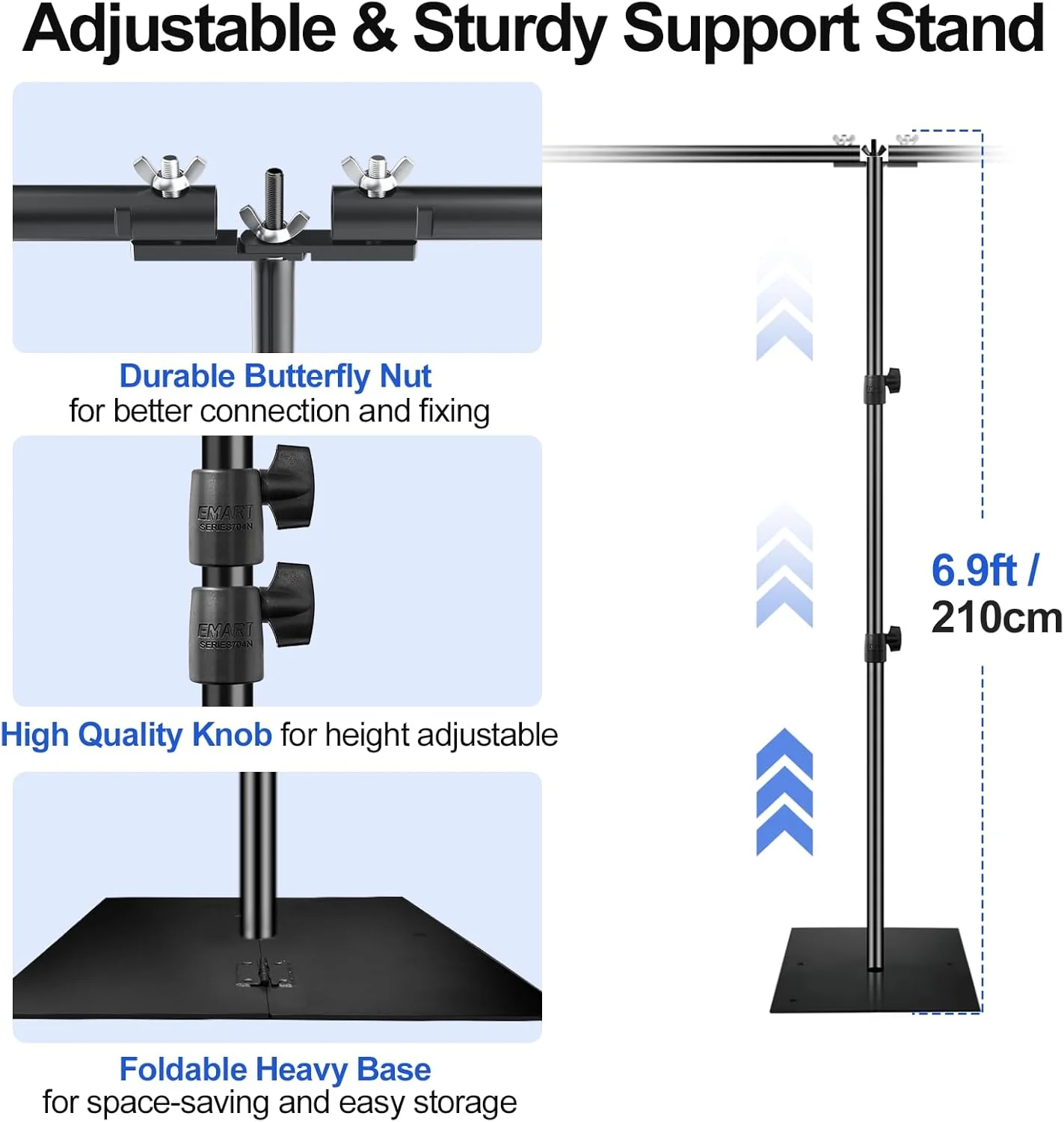 پایه پرده پس زمینه ایمارت 2.1x6 متر، سیستم پشتیبانی پس زمینه قابل تنظیم سنگین با پایه فولادی برای عکاسی، پایه پس زمینه عکس برای مهمانی ها، تولد، استودیو ویدیو - مشکی