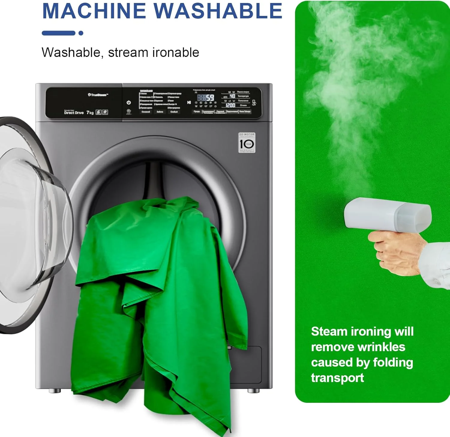 پرده سبز کروماکی ایمارت، 3x2.4 متر، پارچه پس زمینه سبز عکاسی مناسب استریم ویدیو یوتیوب و زوم، پارچه موسلین کروماکی کوچک با 4 گیره