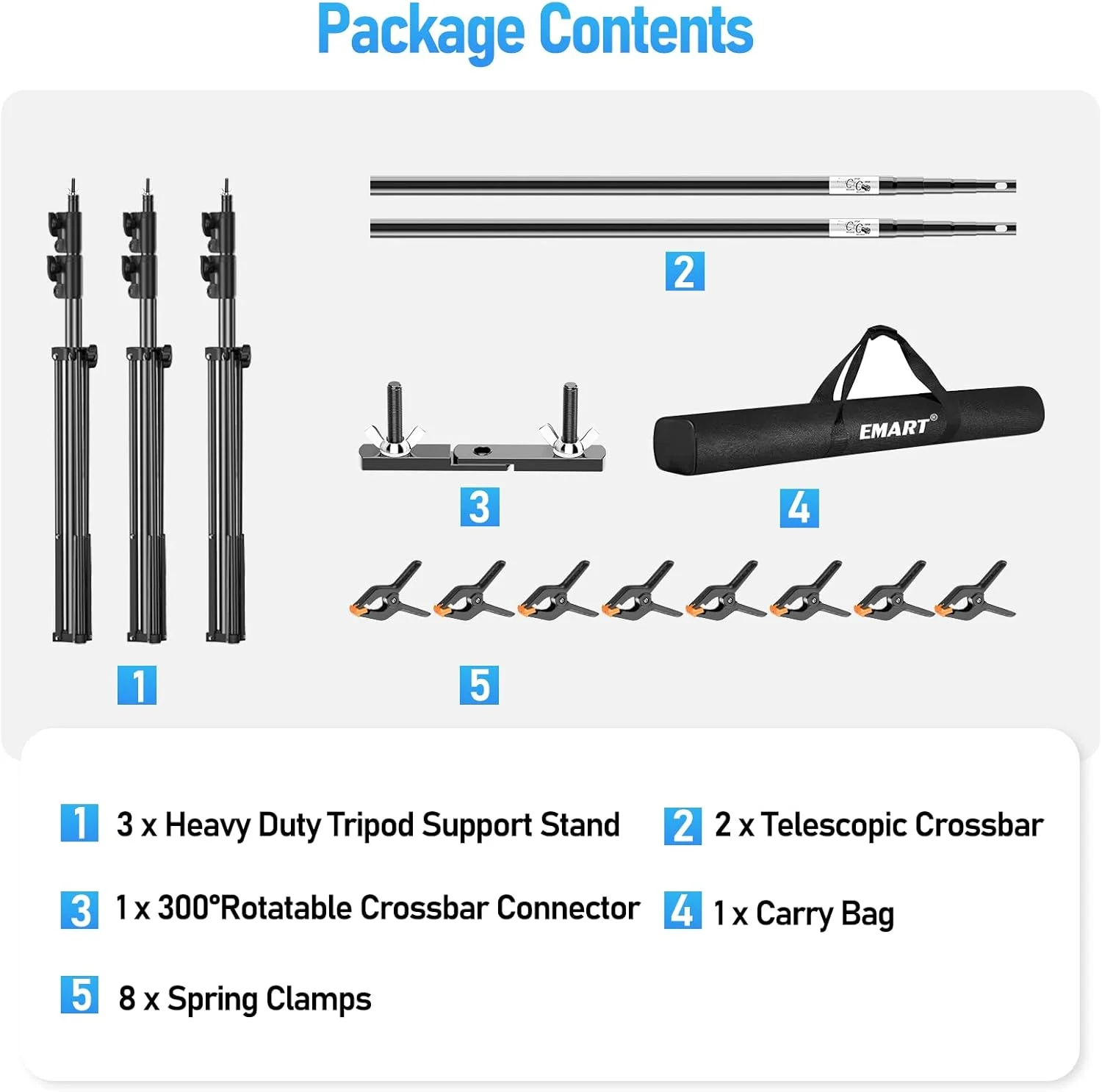 پایه پرده فون عکاسی سنگین EMART، عرض 6 متر، ارتفاع 3 متر، کیت سیستم پشتیبانی پس زمینه عکاسی برای استودیو عکس و فیلم، شامل 8 گیره فنری، 1 کیف حمل