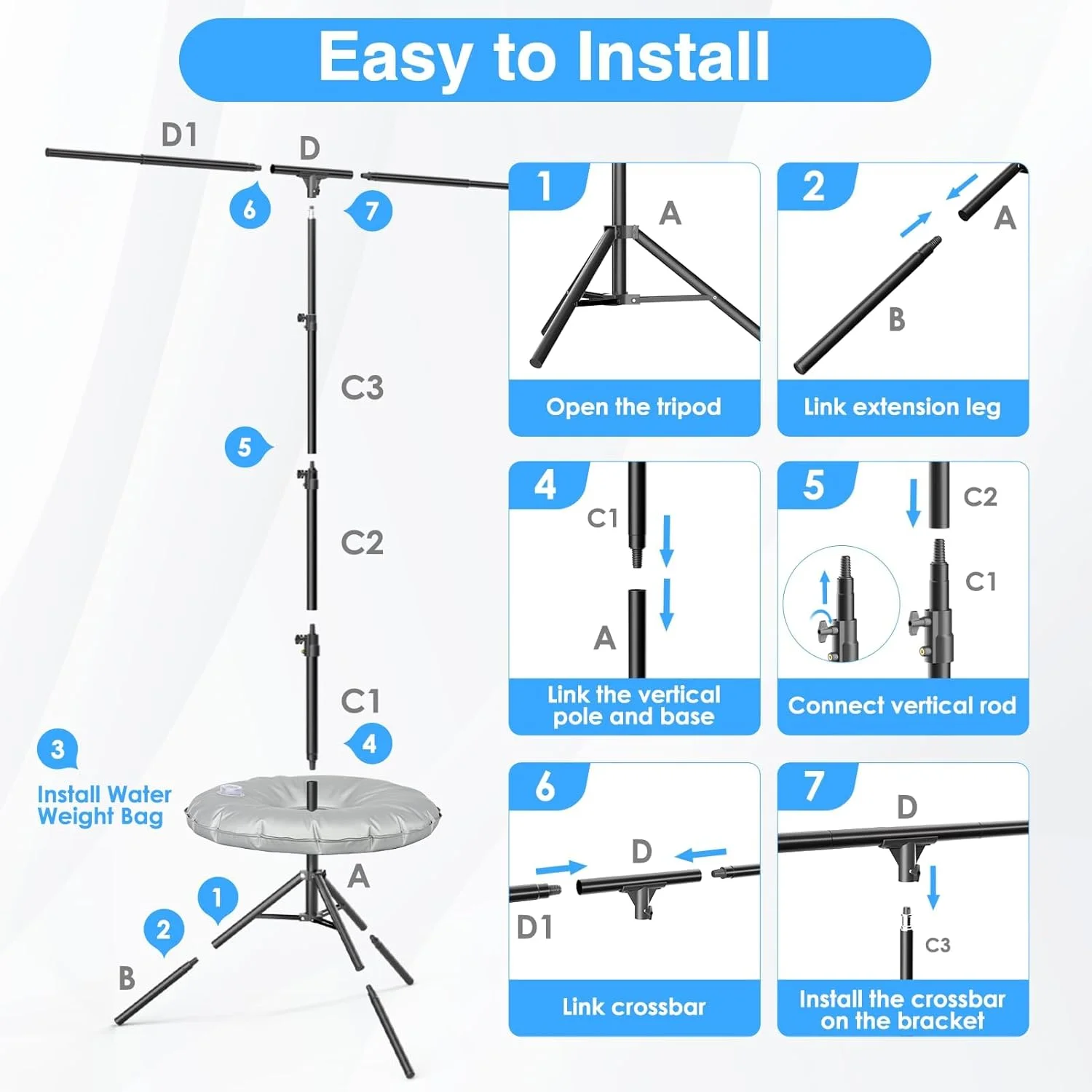 پایه نگهدارنده پس زمینه پرتابل مدل T شکل ایمارت، 1.5x2.6 متر، قابل تنظیم برای عکاسی، مناسب برای مهمانی ها، بنرها و عکس برداری پایه نگهدارنده پس زمینه پرتابل مدل T شکل ایمارت، 1.5x2.6 متر، قابل تنظیم برای عکاسی، مناسب برای مهمانی ها، بنرها و عکس برداری