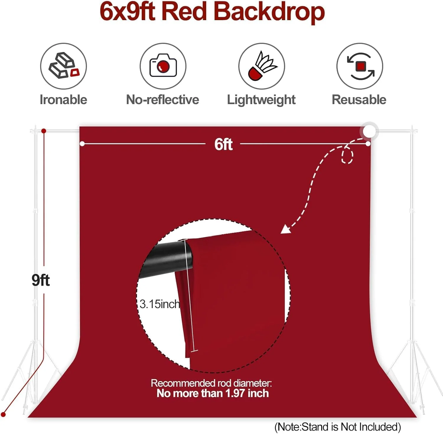 EMART Photo Red Backdrop Curtain, 6 x 9 ft Photography Red Background Fabric Cloth, Back Drops Pack for Photoshoot Party Birthday Events