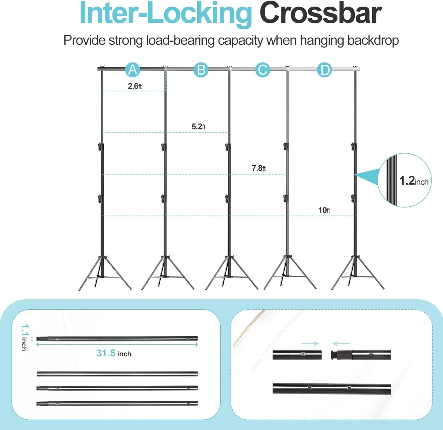 EMART Photo Video Studio Backdrop Stand, 9x10ft (2.8x3m) Heavy Duty Adjustable Photography Muslin Background Support System Kit