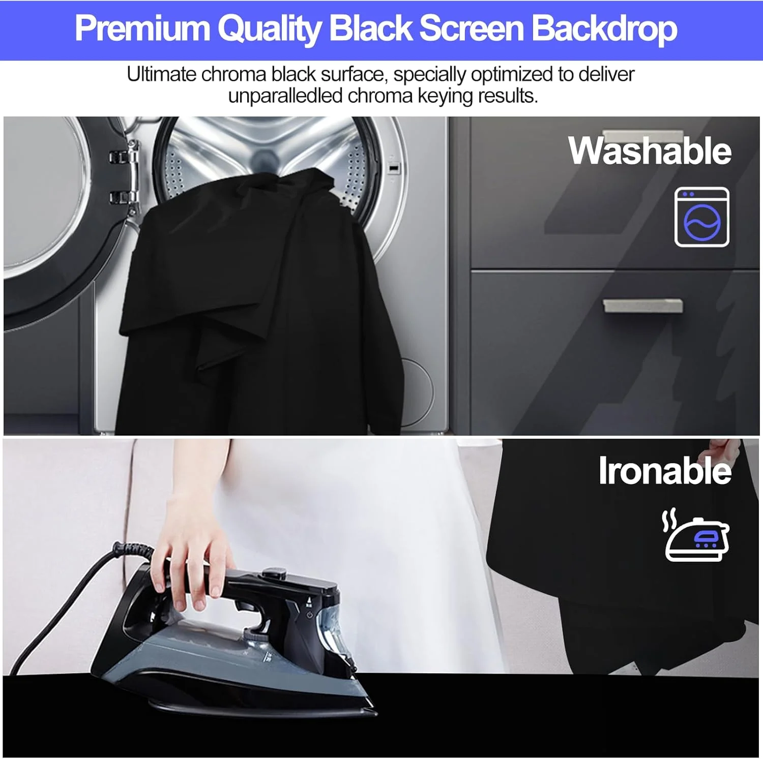 پس زمینه مشکی ایمارت با پایه، پرده عکاسی 1.5x2 متری (5x7 فوت) با کیت پشتیبانی پس زمینه 2x2 متری (6.5x6.5) برای استودیوی عکس و فیلم، شامل 6 گیره فنری و 1 کیسه شن