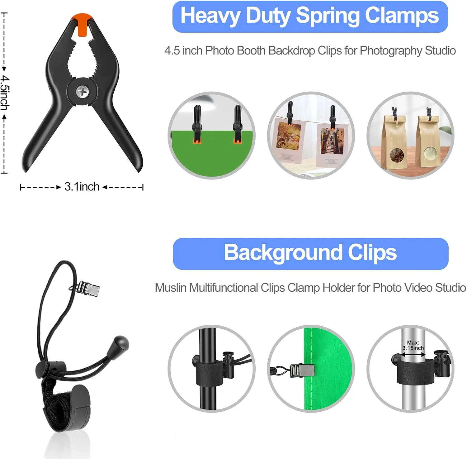 EMART Photo Video Studio Backdrop Stand Kit, 7x10ft (2.0x3.0m) Adjustable Photography Support System with Polyester Background(Black/White/Green Screen), Spring Clamps and Carry Bag for Photoshoot