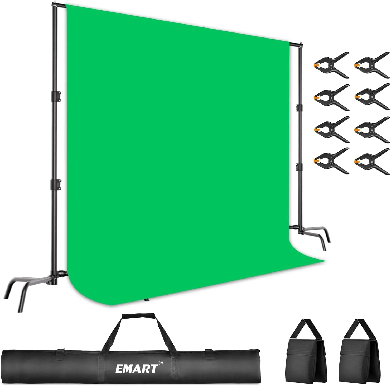 کیت پس زمینه پرده سبز EMART، پس زمینه پرده سبز استودیوی عکس و فیلم 7 * 10 فوت با پایه، گیره های فنری، کیف حمل و کیسه های شن برای عکاسی و استریم