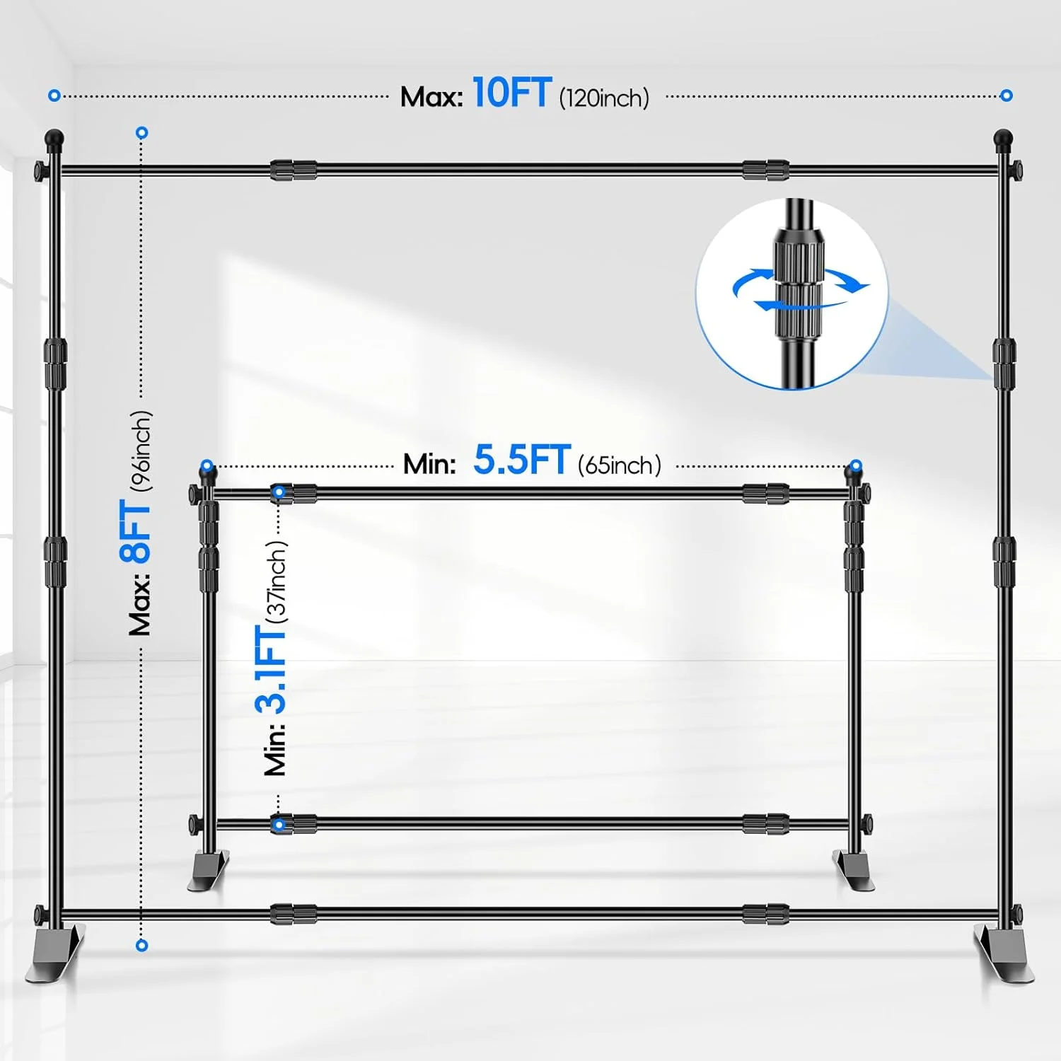 پایه بنر پس زمینه قابل تنظیم سنگین EMART، ابعاد 3x2.4 متر، مناسب برای نمایشگاه های تجاری، غرفه های عکاسی حرفه ای و تزئینات مهمانی (بدون گیره)