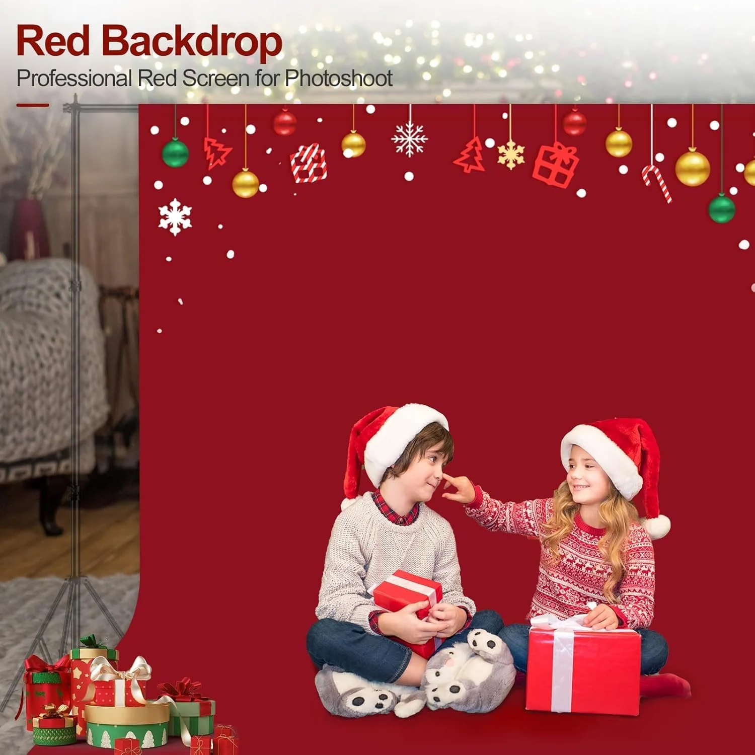 EMART Photo Red Backdrop Curtain, 6 x 9 ft Photography Red Background Fabric Cloth, Back Drops Pack for Photoshoot Party Birthday Events