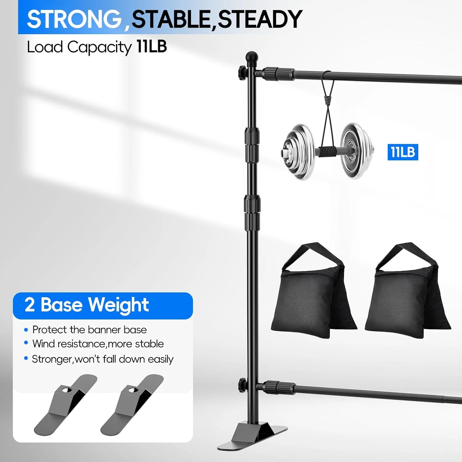 پایه بنر پس زمینه قابل تنظیم سنگین EMART، ابعاد 3x2.4 متر، مناسب برای نمایشگاه های تجاری، غرفه های عکاسی حرفه ای و تزئینات مهمانی (بدون گیره)