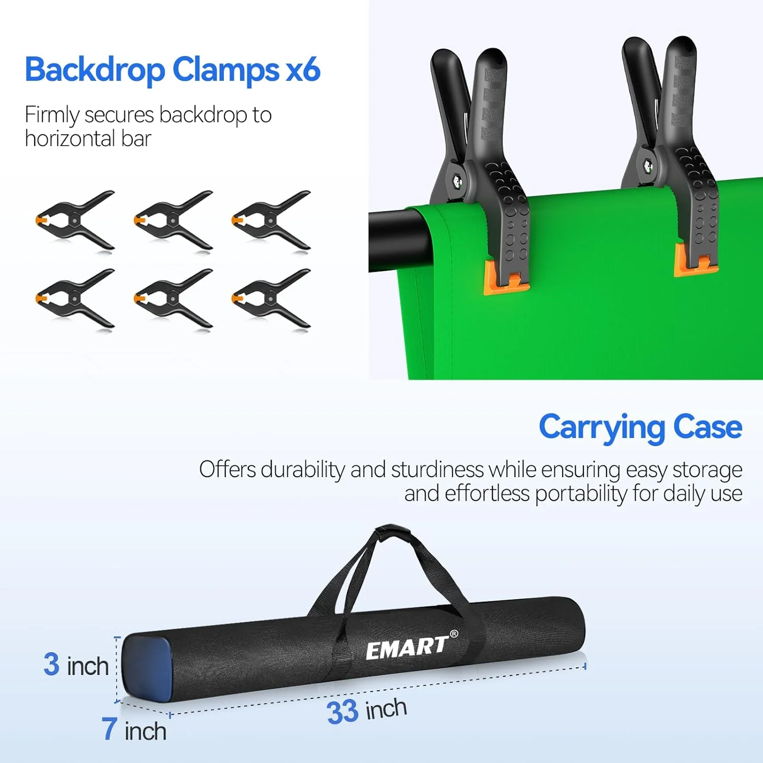 کیت پایه پرده سبز کروماکی استودیویی EMART، 3x3 متر، سیستم پشتیبانی پس زمینه عکاسی با پرده موسلین 3x4.5 متری برای عکاسی