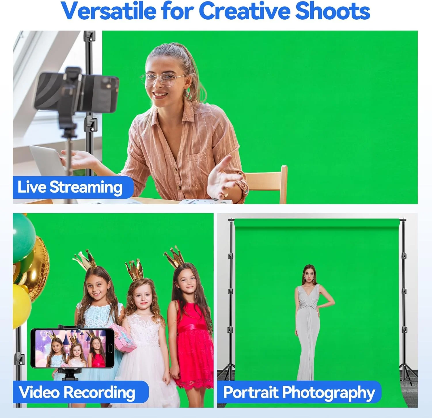 کیت پایه پرده سبز کروماکی استودیویی EMART، 3x3 متر، سیستم پشتیبانی پس زمینه عکاسی با پرده موسلین 3x4.5 متری برای عکاسی