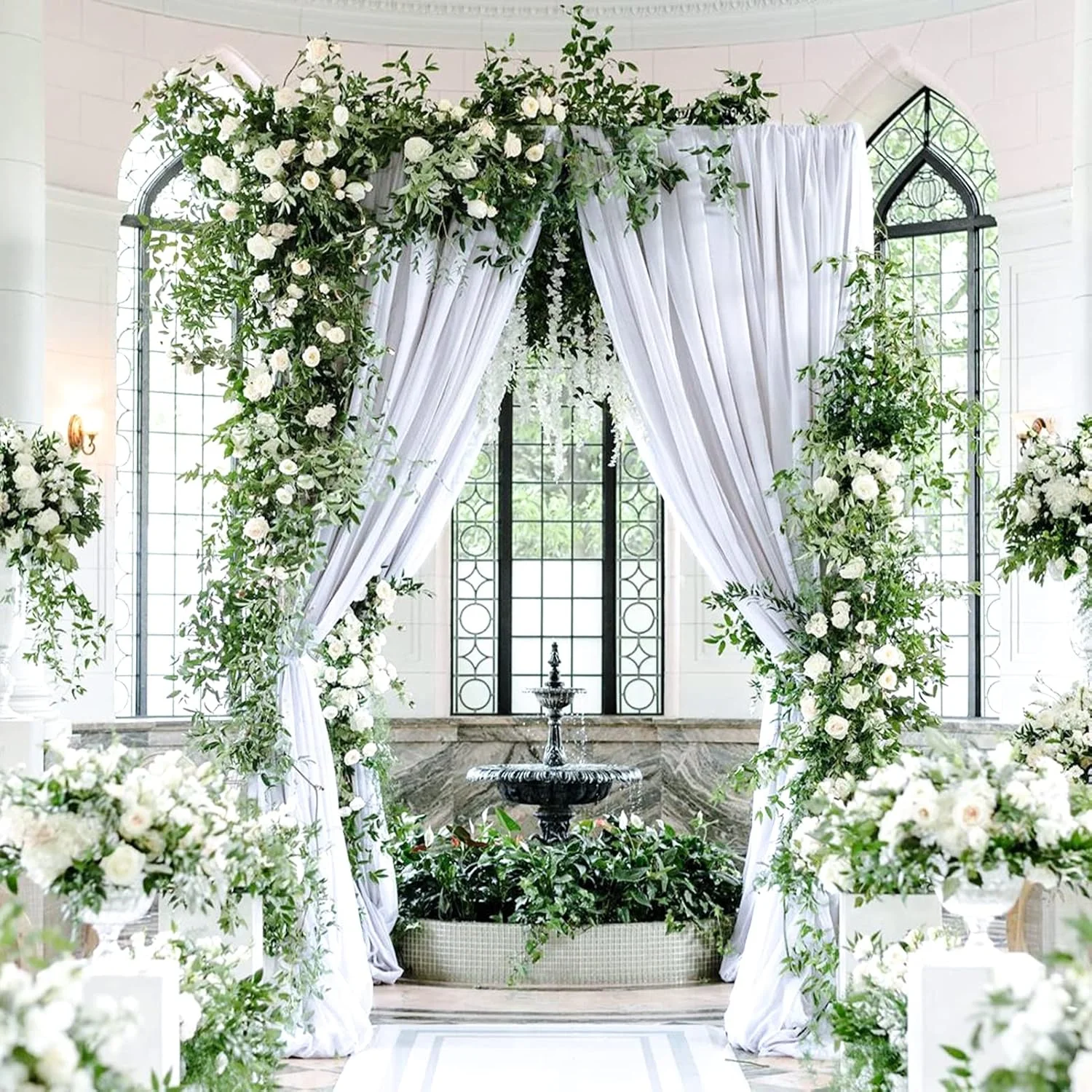 پرده پس زمینه سفید EMART، 3 در 3 متر / 10 در 10 فوت پارچه توری شیفون برای تزئینات صحنه عروسی مهمانی ها، پارچه پس زمینه نرم و صاف برای عکاسی جشن تولد نوزاد