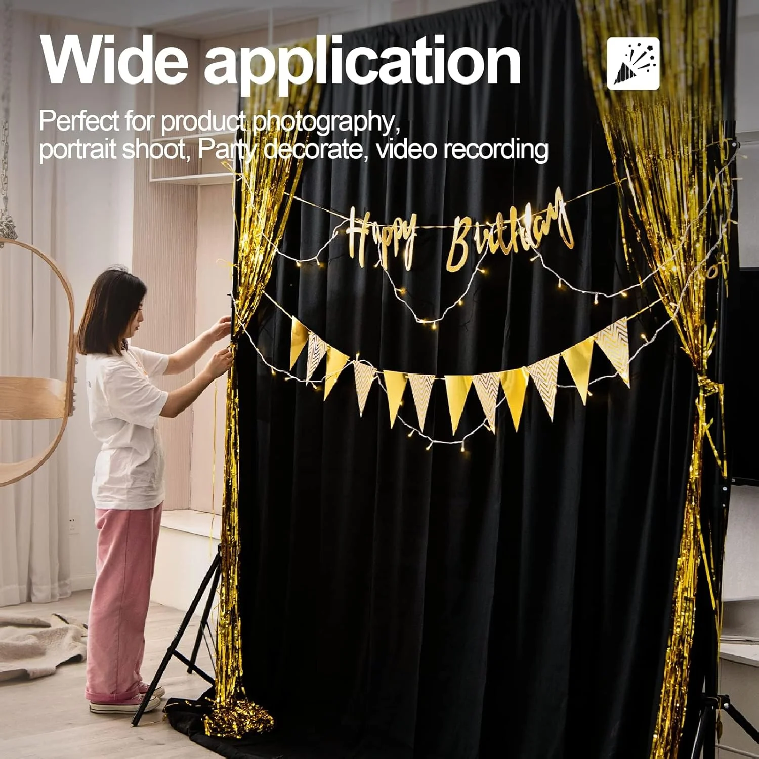 پس زمینه مشکی EMART ابعاد 2.4x3 متر، پرده پس زمینه عکس برای عکاسی، پارچه پس زمینه برای مهمانی ها، پرده، ورق پارچه پلی استر برای استودیو فیلمبرداری و عکاسی پرتره