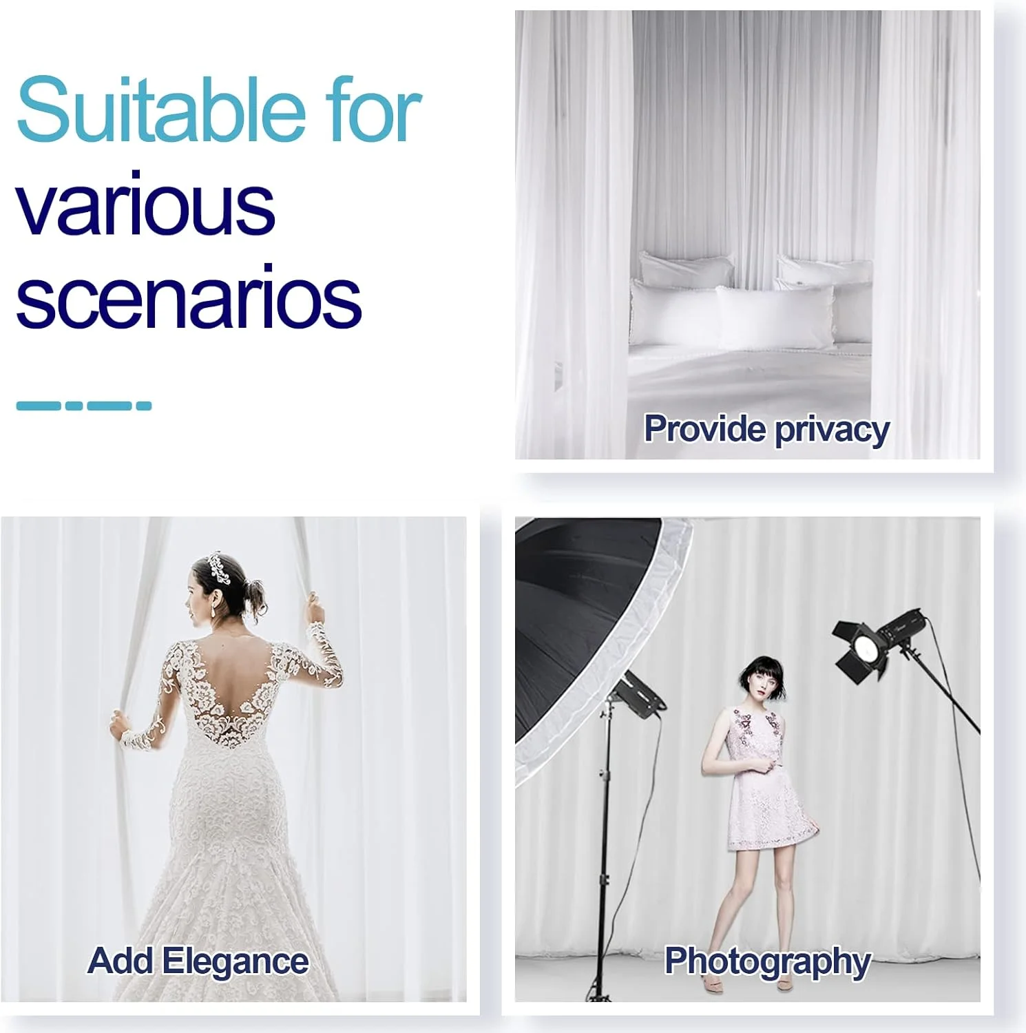 پرده پس زمینه سفید EMART، 3 در 3 متر / 10 در 10 فوت پارچه توری شیفون برای تزئینات صحنه عروسی مهمانی ها، پارچه پس زمینه نرم و صاف برای عکاسی جشن تولد نوزاد