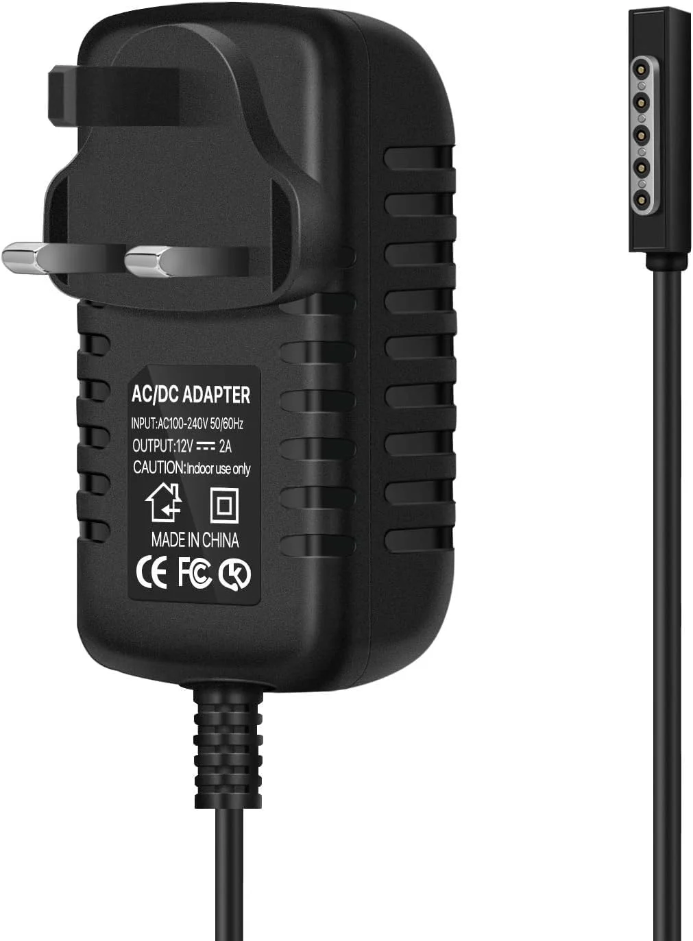 شارژر سرفیس RT 24W - آداپتور شارژر AC جایگزین 12V 2A سازگار با تبلت ویندوزی 10.6 اینچی Microsoft Surface RT با کابل شارژ 1.2 متری، منبع تغذیه دیواری مسافرتی، دوشاخه UK - مشکی