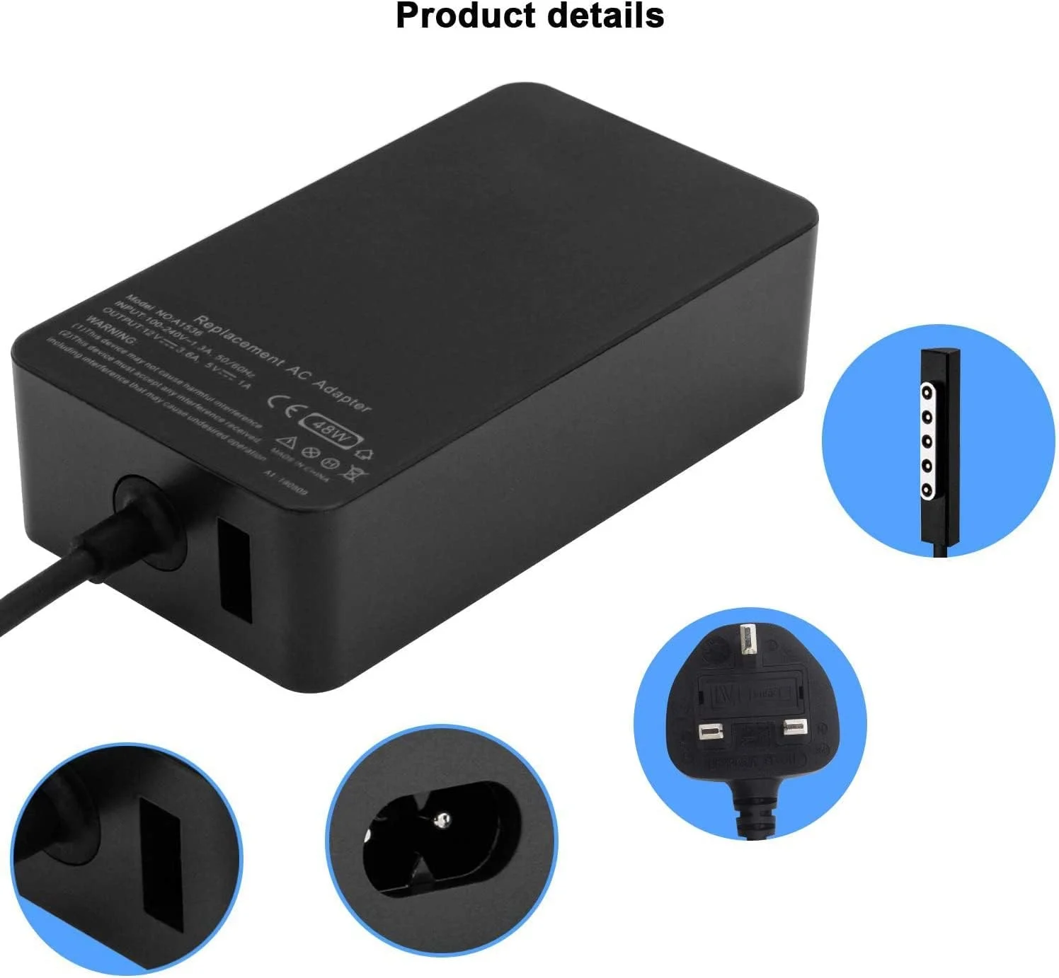 شارژر ACJADL Surface Pro 2، شارژر Surface Pro 1، آداپتور منبع تغذیه 48 واتی 12 ولت 3.6 آمپر HotTopStar با سیم برق 6 فوتی برای تبلت Microsoft Surface Pro 2 Pro 1 Surface RT با USB 5 ولت 1 آمپر