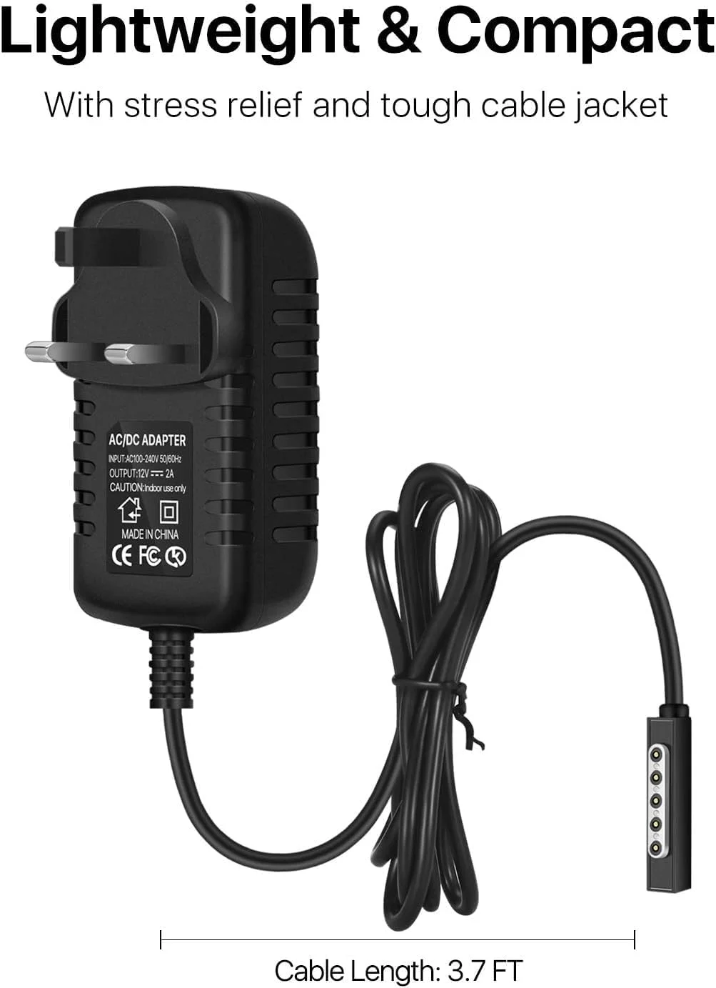 شارژر سرفیس RT 24W - آداپتور شارژر AC جایگزین 12V 2A سازگار با تبلت ویندوزی 10.6 اینچی Microsoft Surface RT با کابل شارژ 1.2 متری، منبع تغذیه دیواری مسافرتی، دوشاخه UK - مشکی