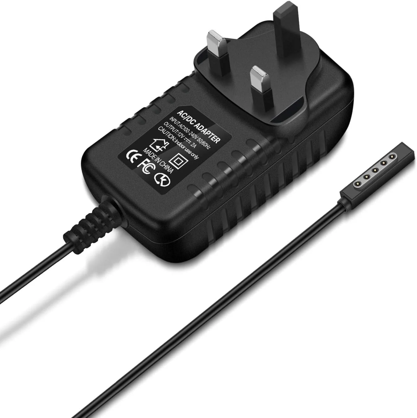 شارژر سرفیس RT 24W - آداپتور شارژر AC جایگزین 12V 2A سازگار با تبلت ویندوزی 10.6 اینچی Microsoft Surface RT با کابل شارژ 1.2 متری، منبع تغذیه دیواری مسافرتی، دوشاخه UK - مشکی