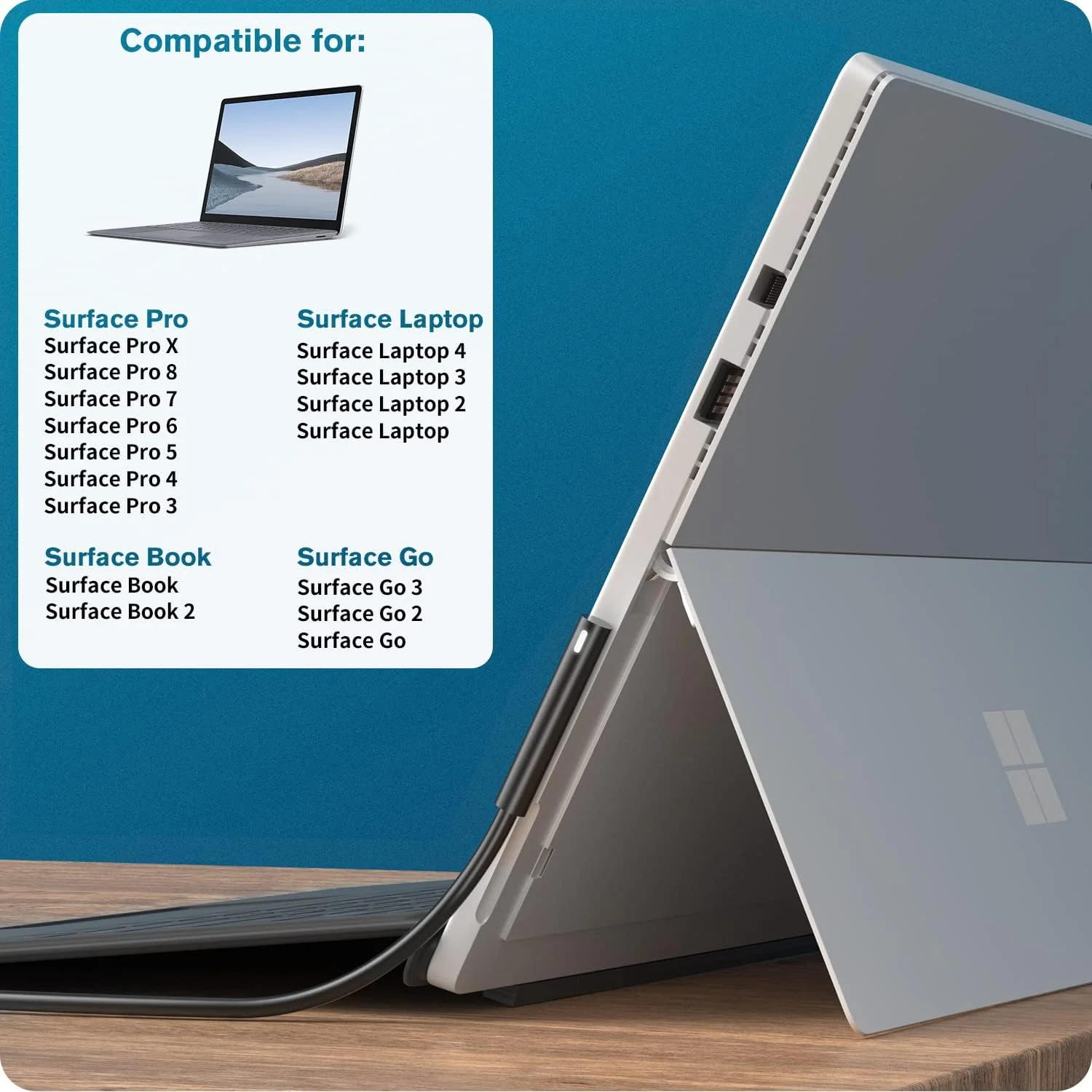 شارژر سرفیس پرو 65 وات 15 ولت 4 آمپر مایکروسافت سرفیس برای سرفیس پرو 3/4/5/6/7/8، سرفیس لپ تاپ 1/2/3/4، سرفیس بوک 1/2، سرفیس گو/ گو2/ گو3، سرفیس لپ تاپ و تبلت، با پورت شارژ USB