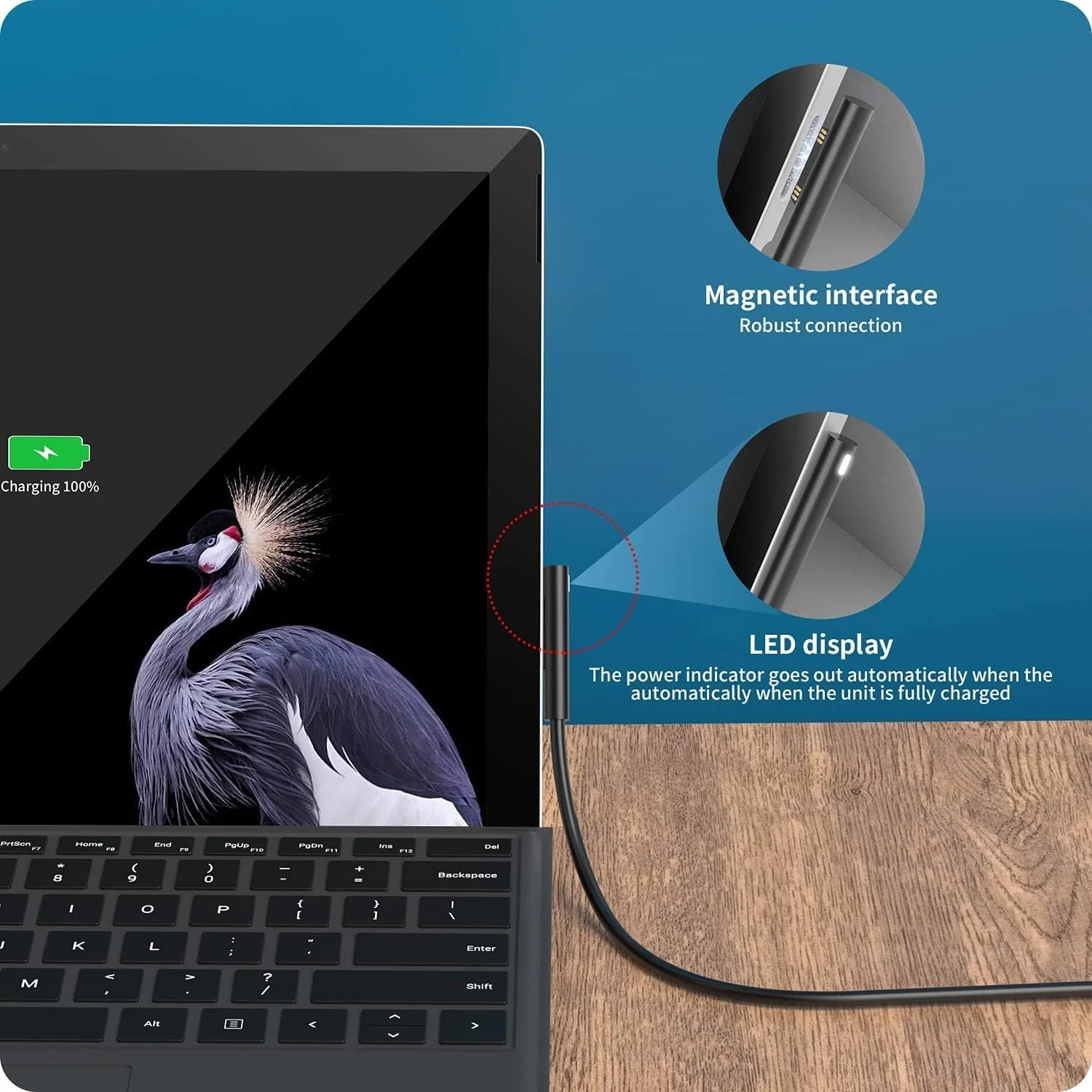 شارژر سرفیس پرو 65 وات 15 ولت 4 آمپر مایکروسافت سرفیس برای سرفیس پرو 3/4/5/6/7/8، سرفیس لپ تاپ 1/2/3/4، سرفیس بوک 1/2، سرفیس گو/ گو2/ گو3، سرفیس لپ تاپ و تبلت، با پورت شارژ USB