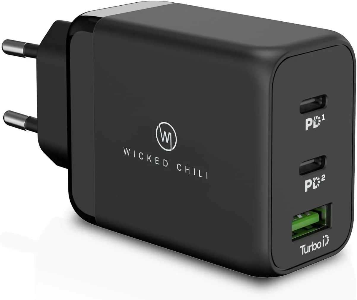 شارژر 65 واتی Wicked Chili USB-C GaN با پورت‌های دوگانه USB-C و USB-A، سازگار با لپ‌تاپ مایکروسافت سرفیس، سرفیس بوک، سرفیس گو، سرفیس پرو، نوت‌بوک، موبایل و تبلت