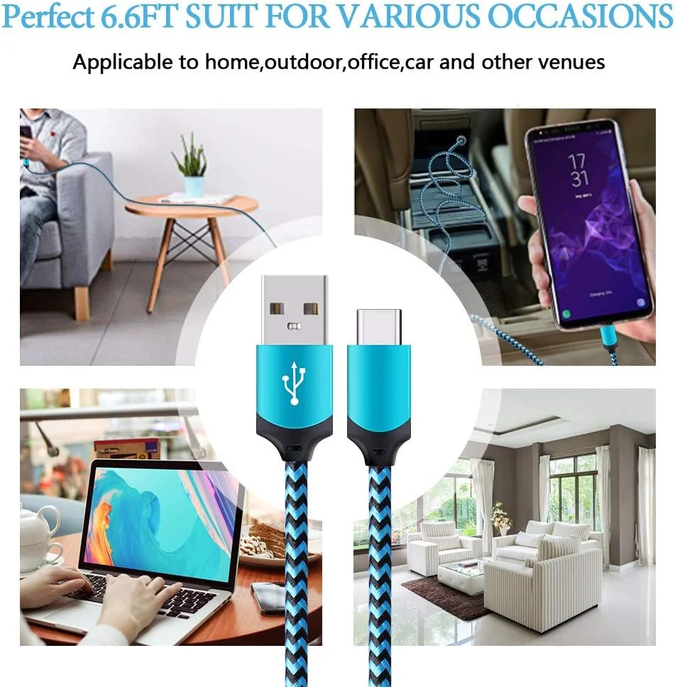 پک 5 عددی کابل USB C به طول 1.8 متر برای آیفون 16e 16 15 پرو مکس، کابل تایپ C شارژ سریع گوشی بافته شده اندروید برای سامسونگ گلکسی S24 Ultra S24+، اوپو رنو 12 13، شیائومی ردمی نوت 14 پرو سیم USBC