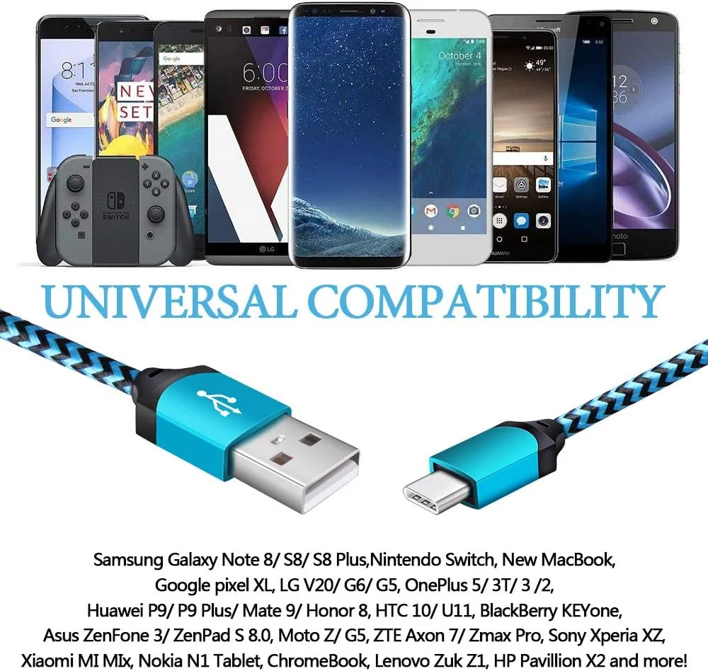 پک 5 عددی کابل USB C به طول 1.8 متر برای آیفون 16e 16 15 پرو مکس، کابل تایپ C شارژ سریع گوشی بافته شده اندروید برای سامسونگ گلکسی S24 Ultra S24+، اوپو رنو 12 13، شیائومی ردمی نوت 14 پرو سیم USBC