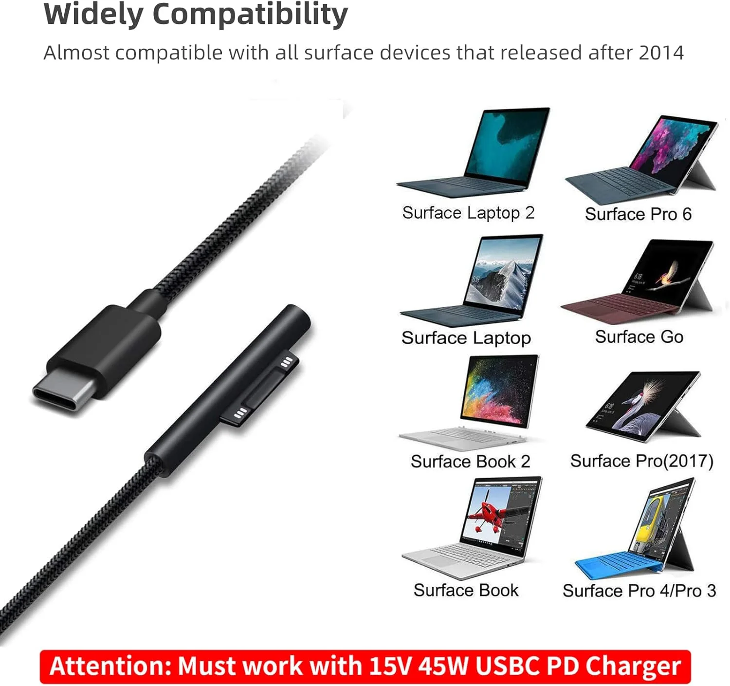 شارژر 65 واتی USB C GaN Sisyphy برای تبلت های Surface، شارژر GaNk با کابل 6 فوتی نایلونی Surface به USB C، سازگار با Microsoft Surface Pro 10 7/6/5/4/3 Surface Go 4/3/2/1، مشکی، GaN-001US شارژر 65 واتی USB C GaN Sisyphy برای تبلت های Surface، شارژر GaNk با کابل 6 فوتی نایلونی Surface به USB C، سازگار با Microsoft Surface Pro 10 7/6/5/4/3 Surface Go 4/3/2/1، مشکی، GaN-001US