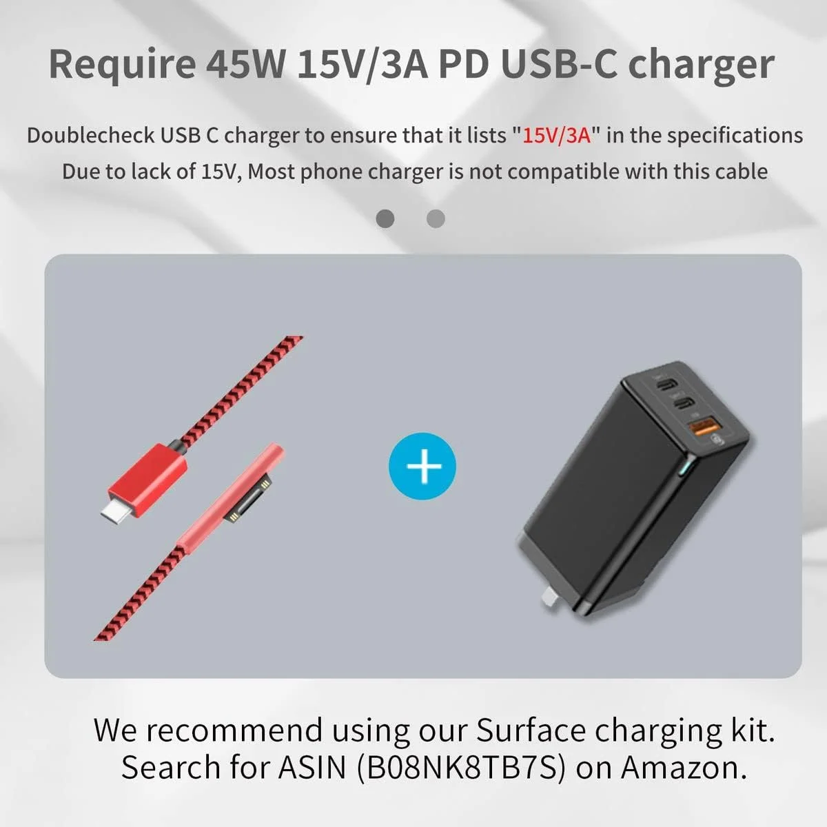 کابل شارژ USB-C به Surface Connect با روکش نایلونی بافته شده Sisyphy (قرمز 1.8 متری)، نیازمند شارژر USB-C با توان 45 وات 15 ولت/3 آمپر PD، سازگار با Microsoft Surface Pro 7/6/5/4/3 Go 3/2/1 Laptop