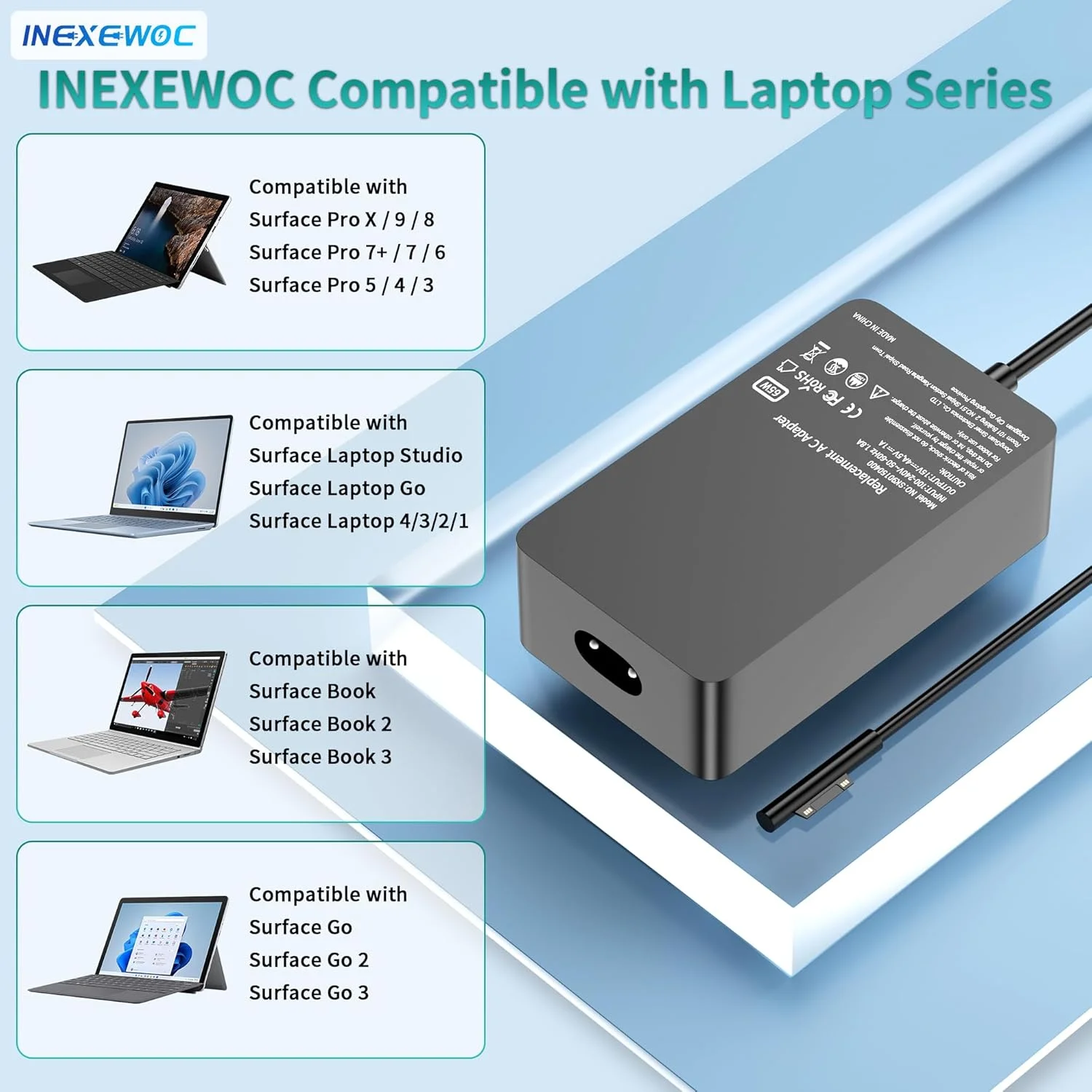 شارژر 65 واتی سرفیس پرو برای Microsoft Surface Pro 9 8 7+ 7 6 5 4 3، Surface Go/Book 3 2 1، Windows Surface Laptop 6 5 4 3 2 1، سیم برق شارژر تبلت با پورت شارژ USB 5V 1A LED 44W 36W 24W شارژر 65 واتی سرفیس پرو برای Microsoft Surface Pro 9 8 7+ 7 6 5 4 3، Surface Go/Book 3 2 1، Windows Surface Laptop 6 5 4 3 2 1، سیم برق شارژر تبلت با پورت شارژ USB 5V 1A LED 44W 36W 24W
