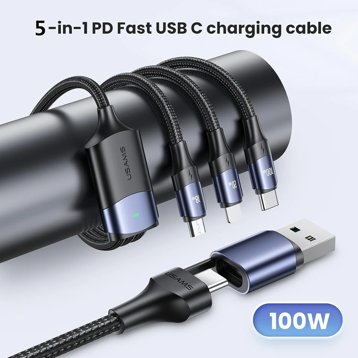 کابل شارژ چند منظوره 100 واتی USB C به همراه QC 5A 2 در 1 USB A به پورت PD نوع C و سیم شارژ سریع بافته شده 3 در 1، با کانکتورهای Type C/Micro، آداپتور شارژر همگام سازی جهانی برای لپ تاپ/تبلت/تلفن کابل شارژ چند منظوره 100 واتی USB C به همراه QC 5A 2 در 1 USB A به پورت PD نوع C و سیم شارژ سریع بافته شده 3 در 1، با کانکتورهای Type C/Micro، آداپتور شارژر همگام سازی جهانی برای لپ تاپ/تبلت/تلفن