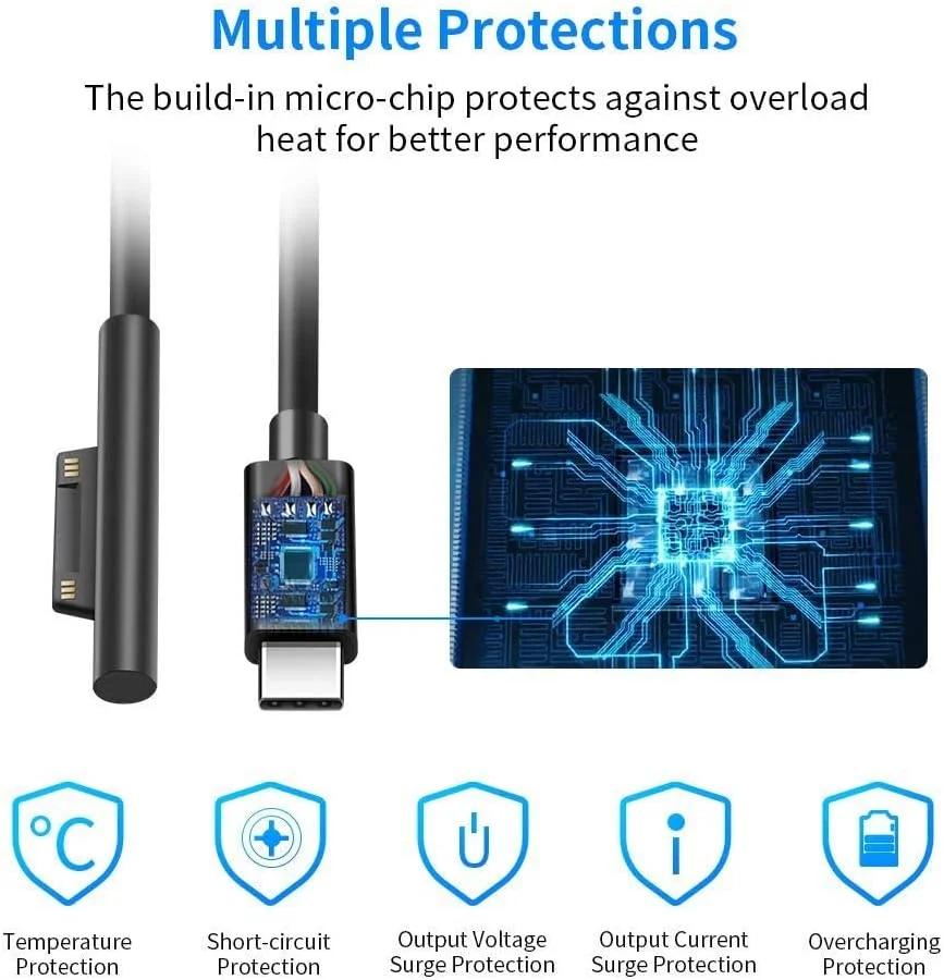 کابل شارژ Surface Connect به USB-C سیسفی (سفید 1.8 متری)، سازگار با Microsoft Surface Pro 11/10/9/4/7/6/5/4/3 Go4/3/2/1 Laptop7/6/3/2/1، کار با شارژر 45W 15V3A USBC کابل شارژ Surface Connect به USB-C سیسفی (سفید 1.8 متری)، سازگار با Microsoft Surface Pro 11/10/9/4/7/6/5/4/3 Go4/3/2/1 Laptop7/6/3/2/1، کار با شارژر 45W 15V3A USBC