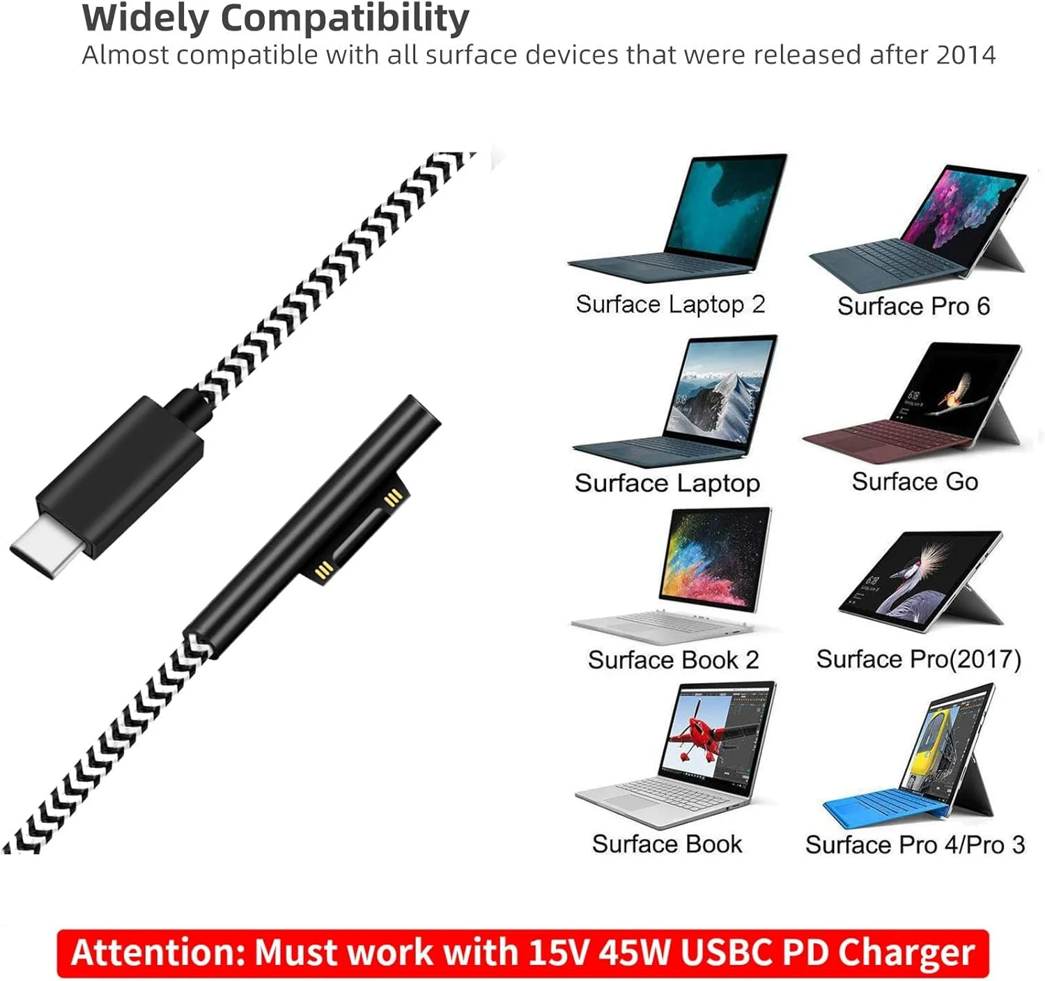 کابل شارژ USB-C به Surface Connect با روکش نایلونی بافته شده Sisyphy (1.8 متری طرح گورخری)، نیازمند شارژر USB-C با توان 45 وات 15 ولت/3 آمپر، سازگار با Microsoft Surface Pro 7/6/5/4/3 Go 3/2/1 Laptop کابل شارژ USB-C به Surface Connect با روکش نایلونی بافته شده Sisyphy (1.8 متری طرح گورخری)، نیازمند شارژر USB-C با توان 45 وات 15 ولت/3 آمپر، سازگار با Microsoft Surface Pro 7/6/5/4/3 Go 3/2/1 Laptop