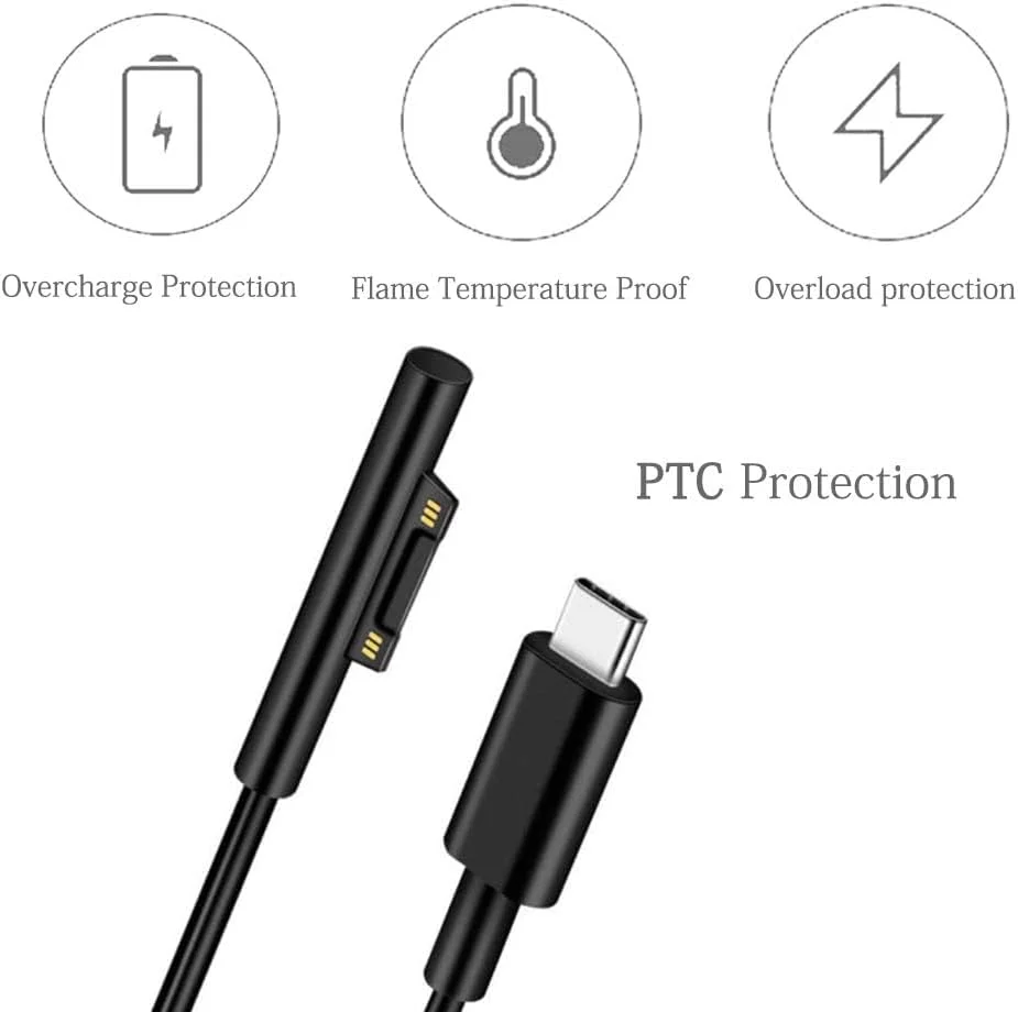کابل شارژ 1.8 متری/6 فوتی Surface Connect به USB-C با ولتاژ 15V/3A سازگار با Microsoft Surface Pro 3/4/5/6/7/ Surface Laptop 3/2/1/Surface Go/Surface Book1/2/3 کابل شارژ 1.8 متری/6 فوتی Surface Connect به USB-C با ولتاژ 15V/3A سازگار با Microsoft Surface Pro 3/4/5/6/7/ Surface Laptop 3/2/1/Surface Go/Surface Book1/2/3