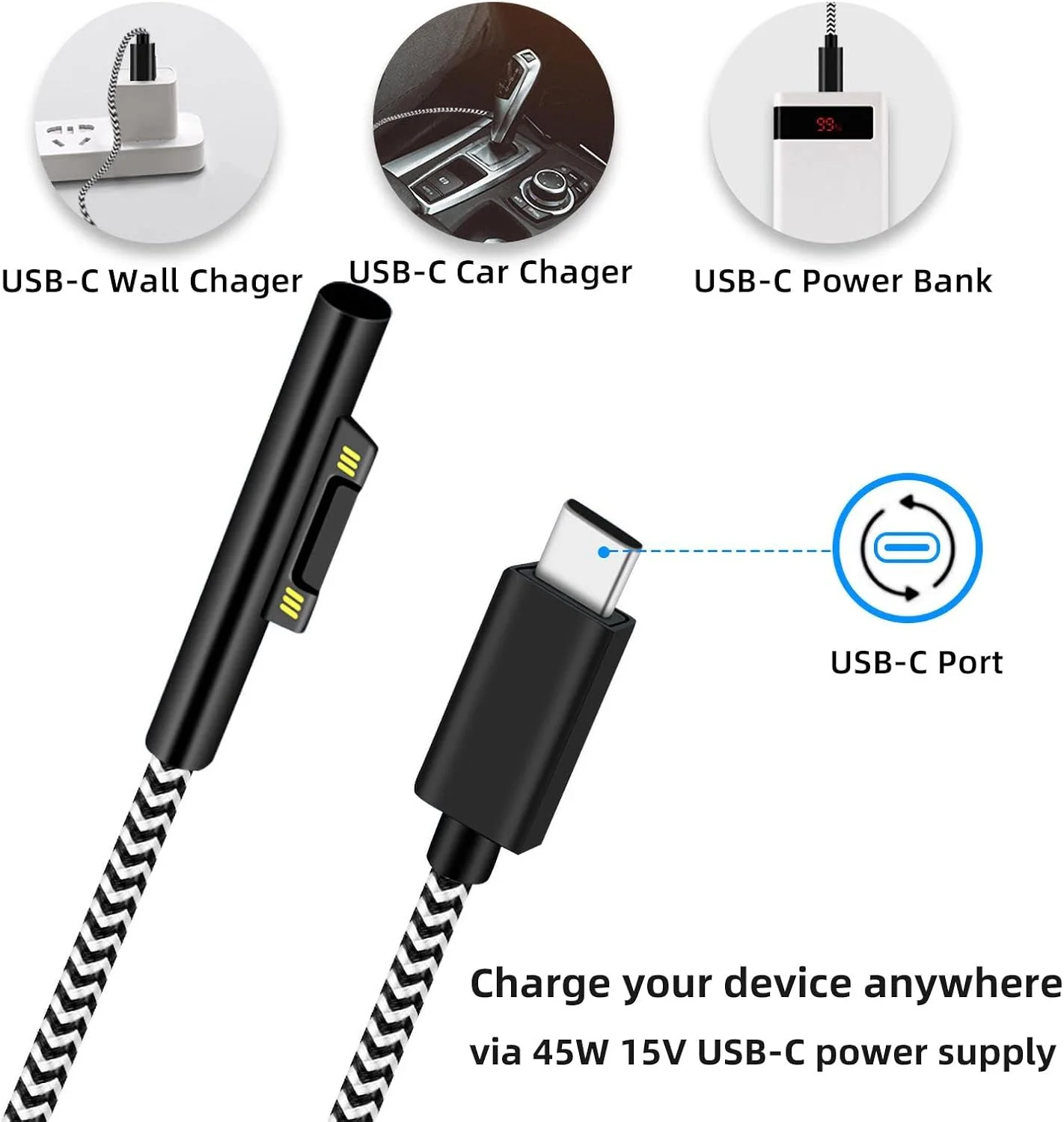 کابل شارژ USB-C به Surface Connect با روکش نایلونی بافته شده Sisyphy (1.8 متری طرح گورخری)، نیازمند شارژر USB-C با توان 45 وات 15 ولت/3 آمپر، سازگار با Microsoft Surface Pro 7/6/5/4/3 Go 3/2/1 Laptop کابل شارژ USB-C به Surface Connect با روکش نایلونی بافته شده Sisyphy (1.8 متری طرح گورخری)، نیازمند شارژر USB-C با توان 45 وات 15 ولت/3 آمپر، سازگار با Microsoft Surface Pro 7/6/5/4/3 Go 3/2/1 Laptop