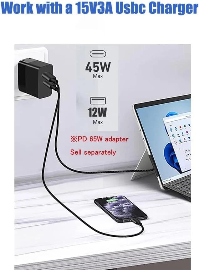 کابل شارژ 1.8 متری/6 فوتی Surface Connect به USB-C با ولتاژ 15V/3A سازگار با Microsoft Surface Pro 3/4/5/6/7/ Surface Laptop 3/2/1/Surface Go/Surface Book1/2/3 کابل شارژ 1.8 متری/6 فوتی Surface Connect به USB-C با ولتاژ 15V/3A سازگار با Microsoft Surface Pro 3/4/5/6/7/ Surface Laptop 3/2/1/Surface Go/Surface Book1/2/3