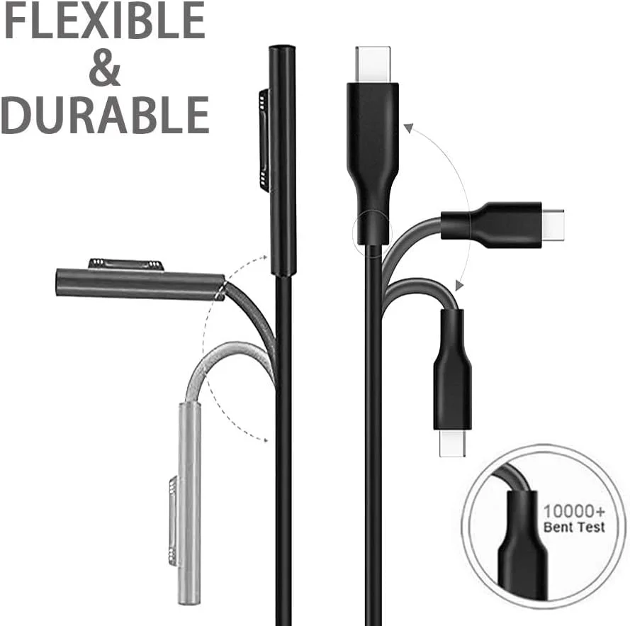 کابل شارژ 1.8 متری/6 فوتی Surface Connect به USB-C با ولتاژ 15V/3A سازگار با Microsoft Surface Pro 3/4/5/6/7/ Surface Laptop 3/2/1/Surface Go/Surface Book1/2/3 کابل شارژ 1.8 متری/6 فوتی Surface Connect به USB-C با ولتاژ 15V/3A سازگار با Microsoft Surface Pro 3/4/5/6/7/ Surface Laptop 3/2/1/Surface Go/Surface Book1/2/3