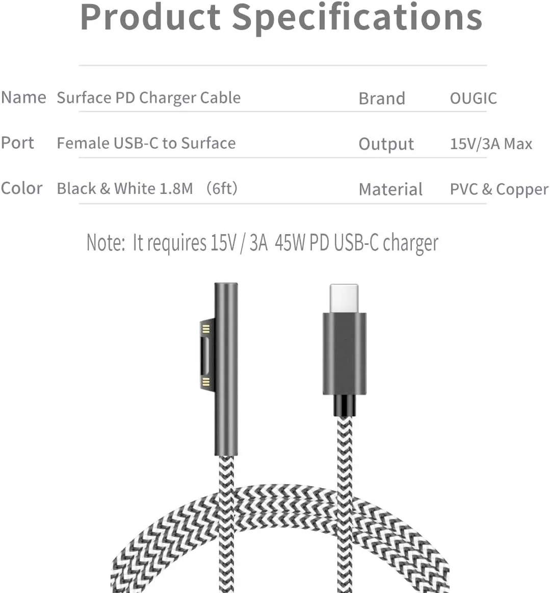 کابل شارژ USB-C به Surface Connect با روکش نایلونی بافته شده Sisyphy (1.8 متری طرح گورخری)، نیازمند شارژر USB-C با توان 45 وات 15 ولت/3 آمپر، سازگار با Microsoft Surface Pro 7/6/5/4/3 Go 3/2/1 Laptop کابل شارژ USB-C به Surface Connect با روکش نایلونی بافته شده Sisyphy (1.8 متری طرح گورخری)، نیازمند شارژر USB-C با توان 45 وات 15 ولت/3 آمپر، سازگار با Microsoft Surface Pro 7/6/5/4/3 Go 3/2/1 Laptop