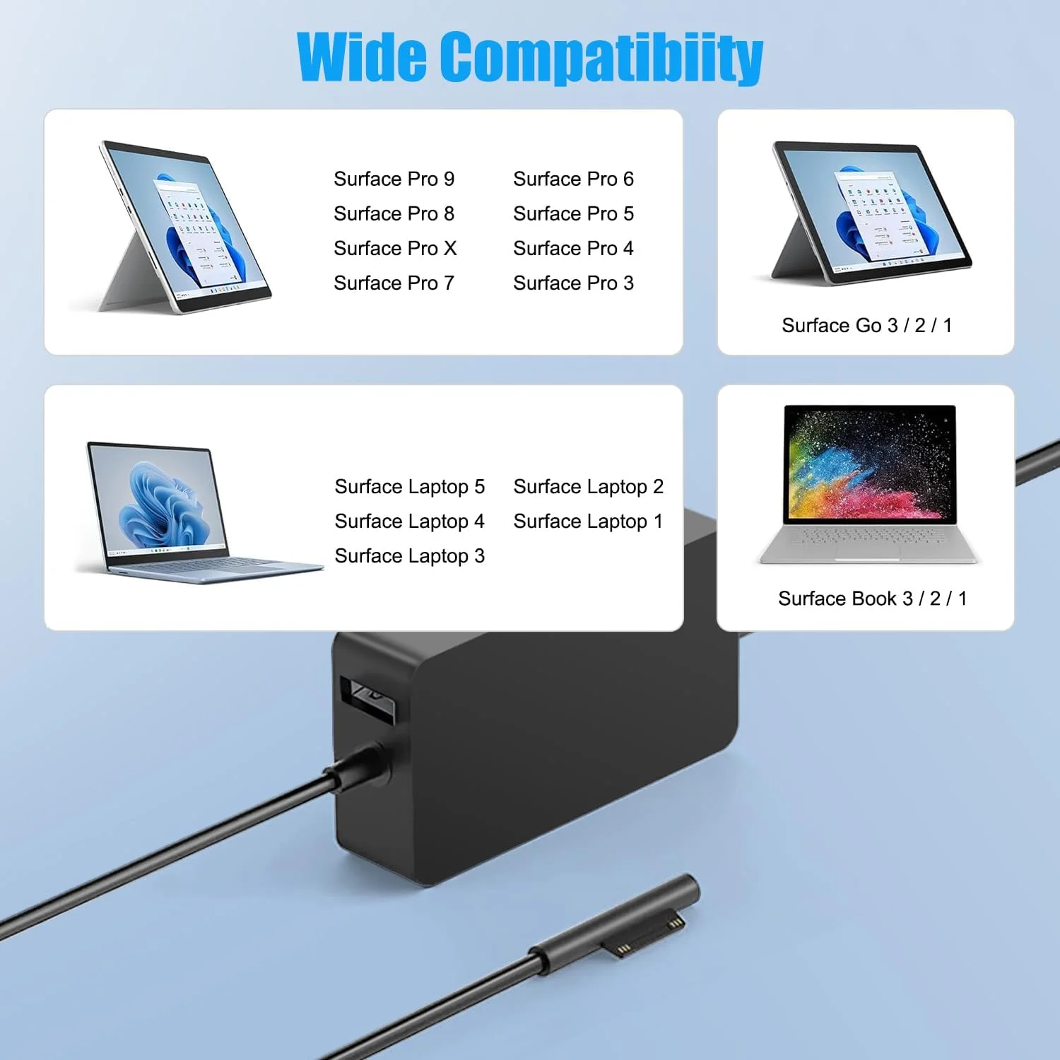 شارژر 44 واتی NATNO Surface Pro برای Microsoft Surface Pro 11 10 9 8 X 7 6 5 4 3 و شارژر لپ تاپ با پورت شارژ USB 15V 2.58A منبع تغذیه شارژر 44 واتی NATNO Surface Pro برای Microsoft Surface Pro 11 10 9 8 X 7 6 5 4 3 و شارژر لپ تاپ با پورت شارژ USB 15V 2.58A منبع تغذیه