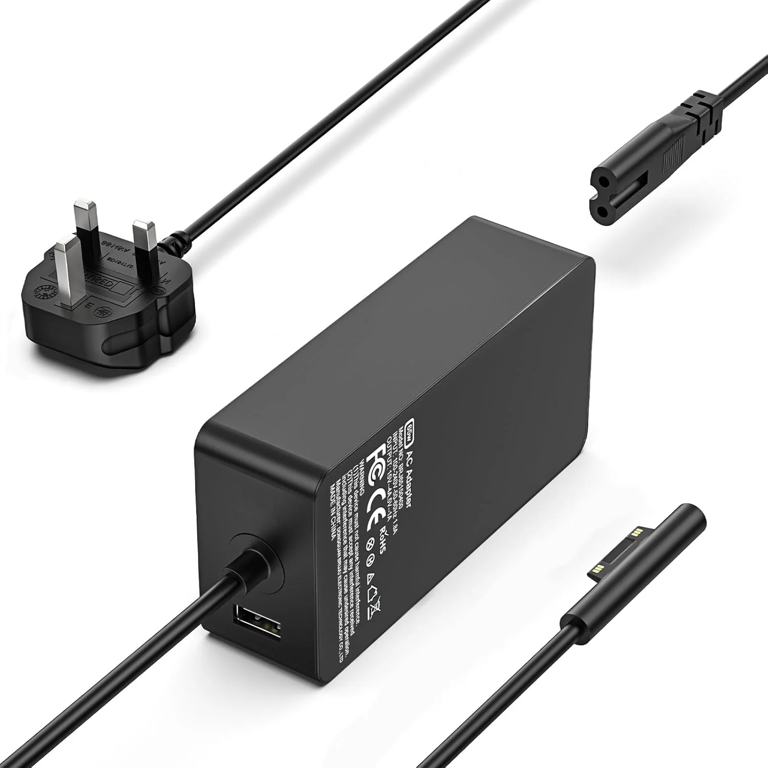 شارژر 65 واتی Jippofu سازگار با Microsoft Surface Pro 11 10 9 8 7+ 7 6 5 4 3 X Windows Surface Laptop 7 6 5 4 3 2 1 Go 4 3 2 1 Book 3 2 1 آداپتور برق پورت USB شارژ 5V 1A