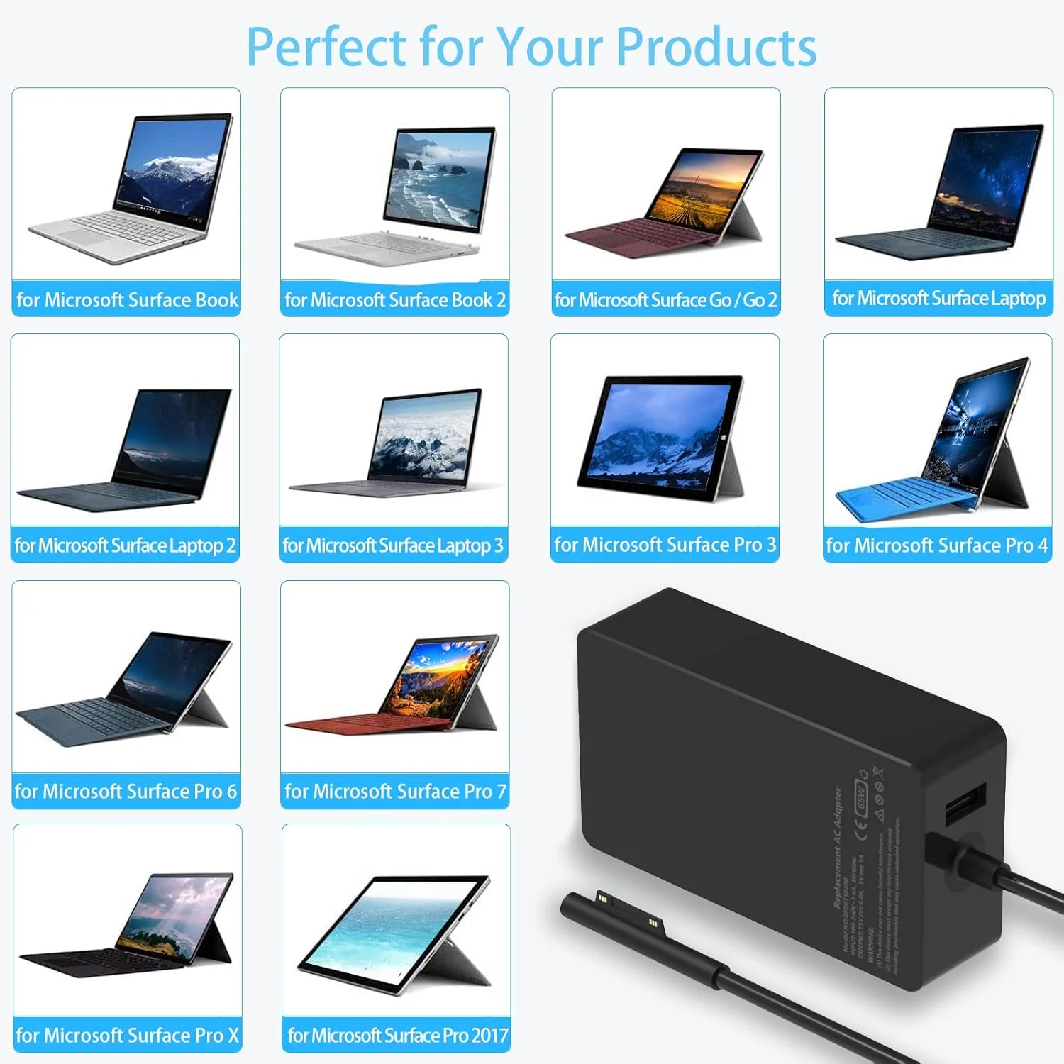شارژر 65 واتی سرفیس پرو HAFIUEGE سازگار با Microsoft Surface Pro X/9/8/7/6/5/4/3، Surface Laptop 1/2/3/4، Surface Go 1/2/3، Surface Book 1/2/3 به همراه پورت شارژ USB شارژر 65 واتی سرفیس پرو HAFIUEGE سازگار با Microsoft Surface Pro X/9/8/7/6/5/4/3، Surface Laptop 1/2/3/4، Surface Go 1/2/3، Surface Book 1/2/3 به همراه پورت شارژ USB