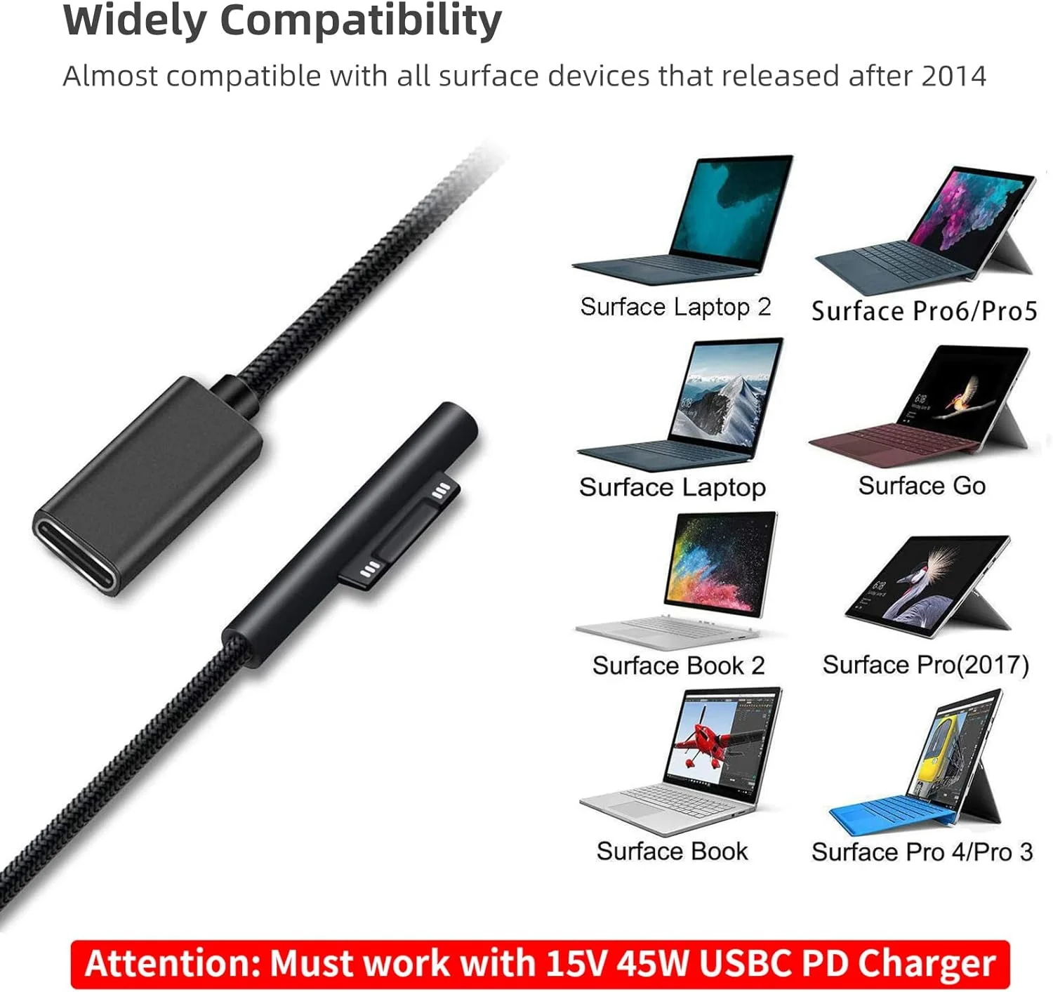 کابل شارژ تبدیل Surface به USB-C با روکش نایلونی Sisyphy، نیازمند شارژر 45W 15V3A USBC PD، سازگار با Microsoft Pro7 Pro6 Pro5 Pro4 Pro3 Laptop2 Go2 کابل شارژ تبدیل Surface به USB-C با روکش نایلونی Sisyphy، نیازمند شارژر 45W 15V3A USBC PD، سازگار با Microsoft Pro7 Pro6 Pro5 Pro4 Pro3 Laptop2 Go2